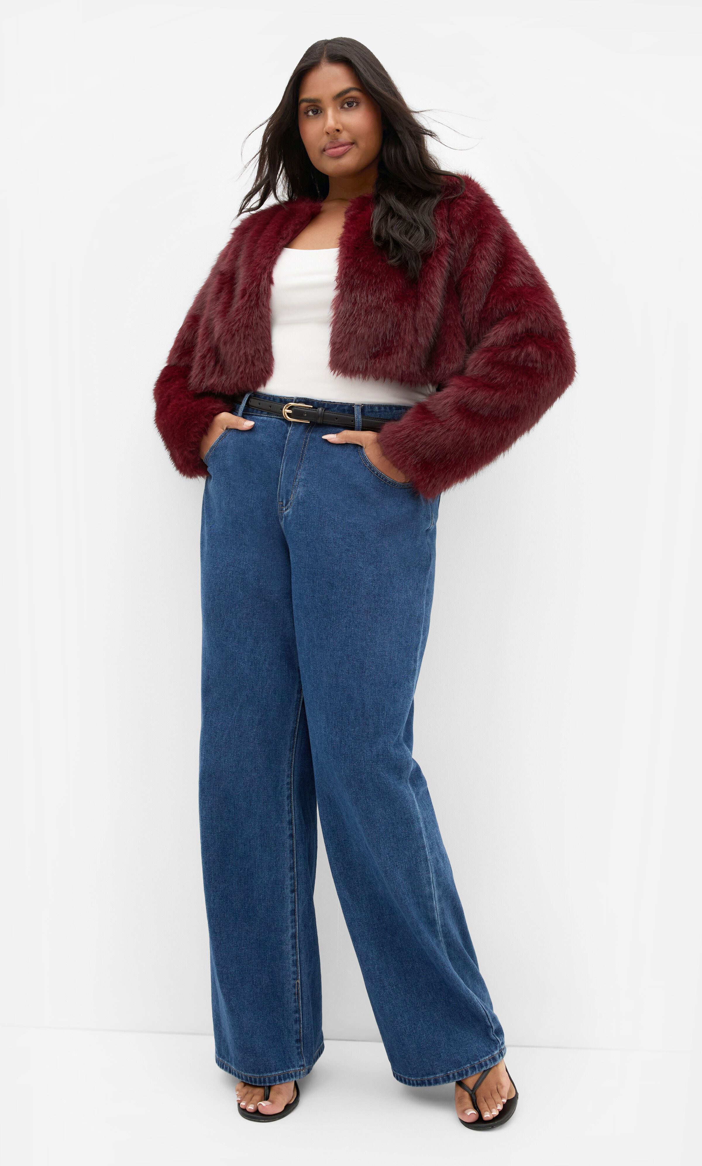 Angel Faux Fur Crop Jacket, PURPLE, on-hover image number 1