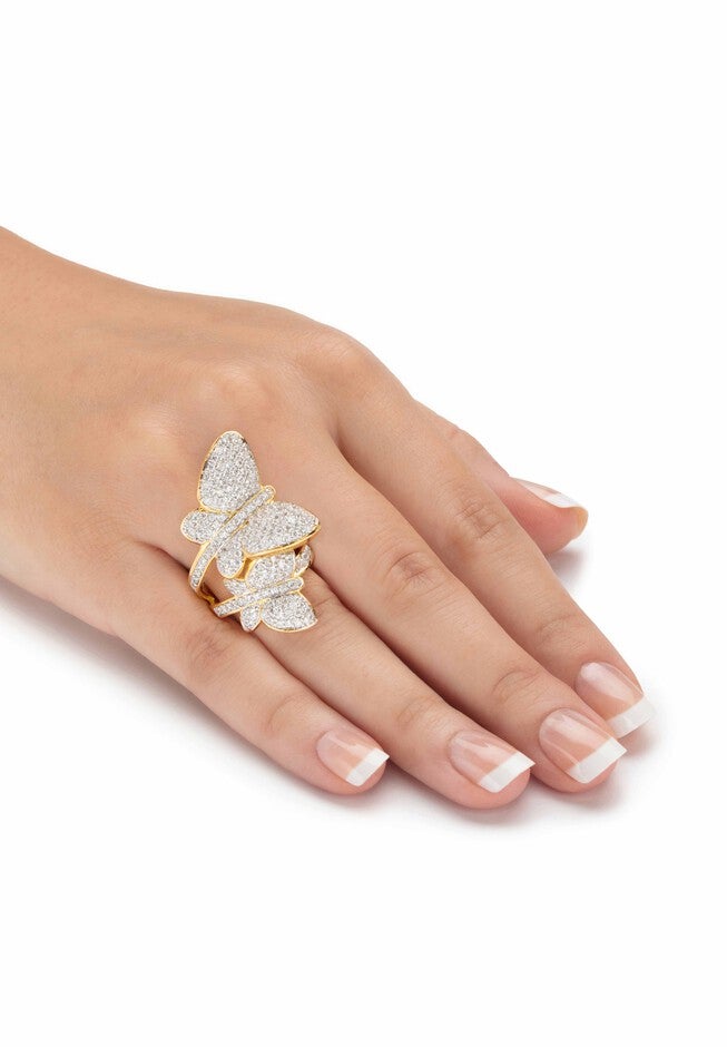 Yellow Gold Plated Cubic Zirconia Butterfly Wraparound Ring, , alternate image number 3