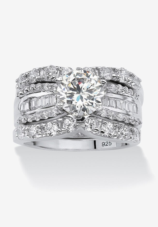Platinum over Silver Bridal Ring Set Cubic Zirconia (5 5/8 cttw TDW), SILVER, hi-res image number 0