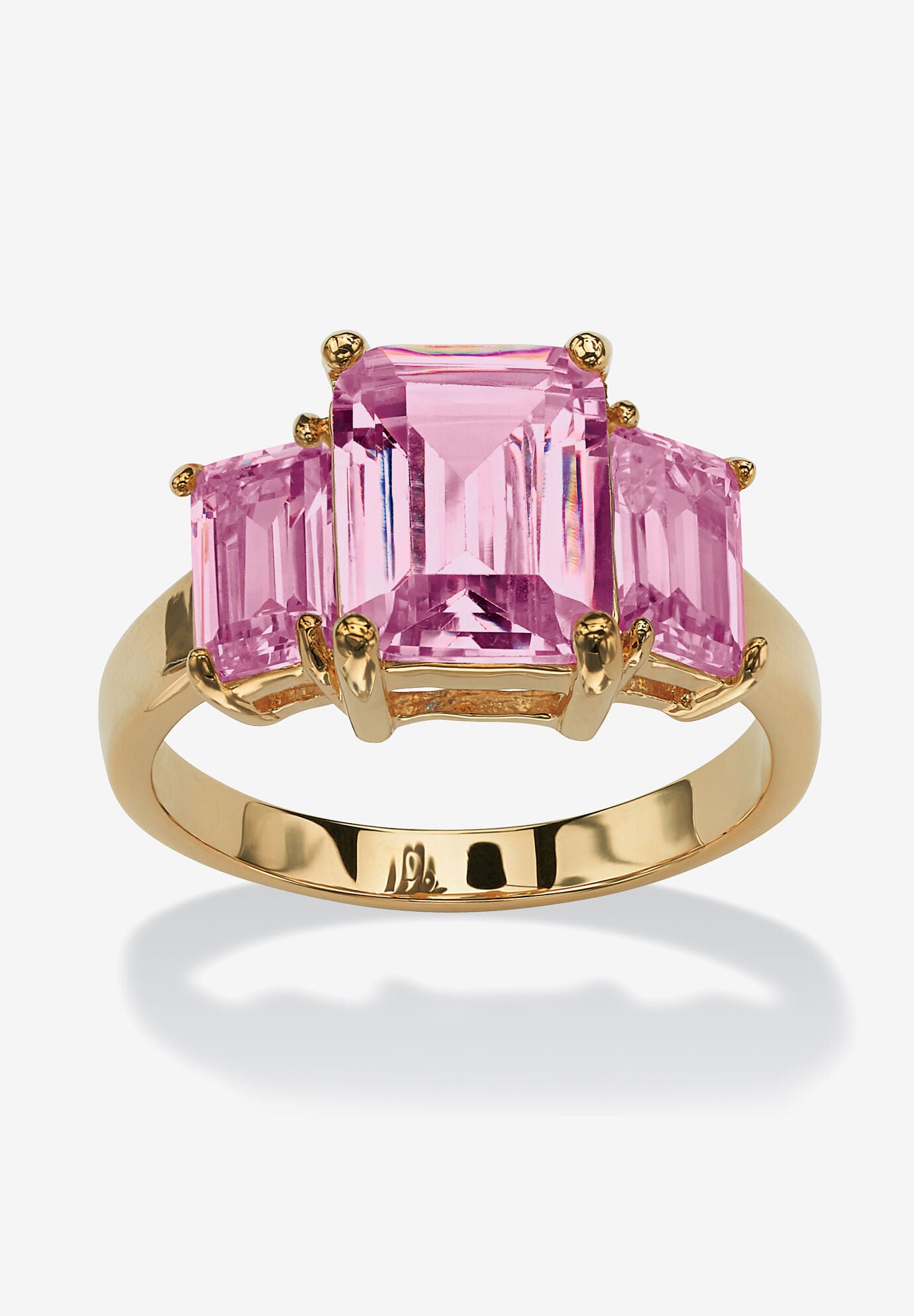 Yellow Gold-Plated Simulated Emerald Cut Birthstone Ring, JUNE, hi-res image number 0
