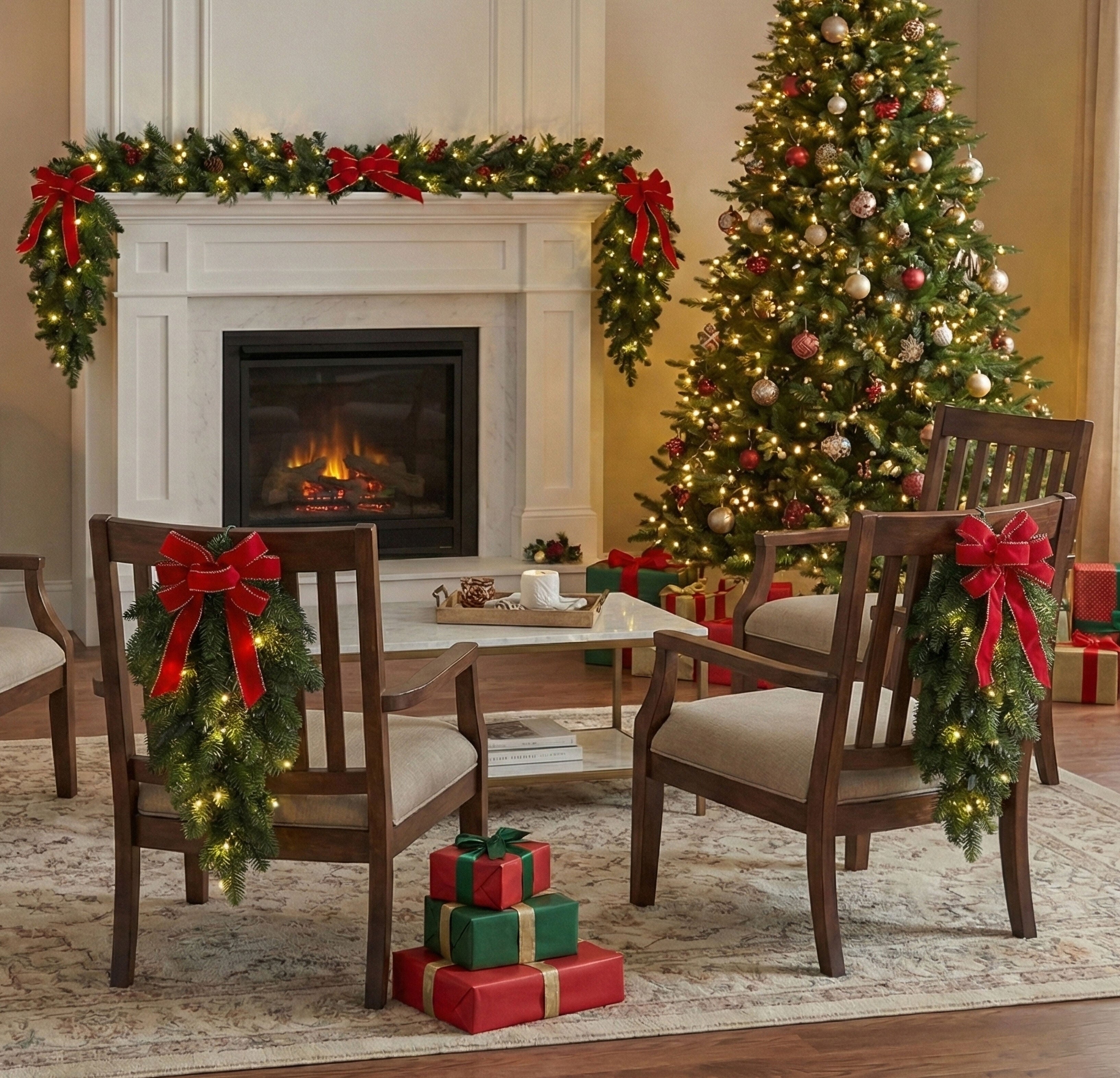Pre-Lit Swags with Plaid Bows, set of 4, , on-hover image number 1