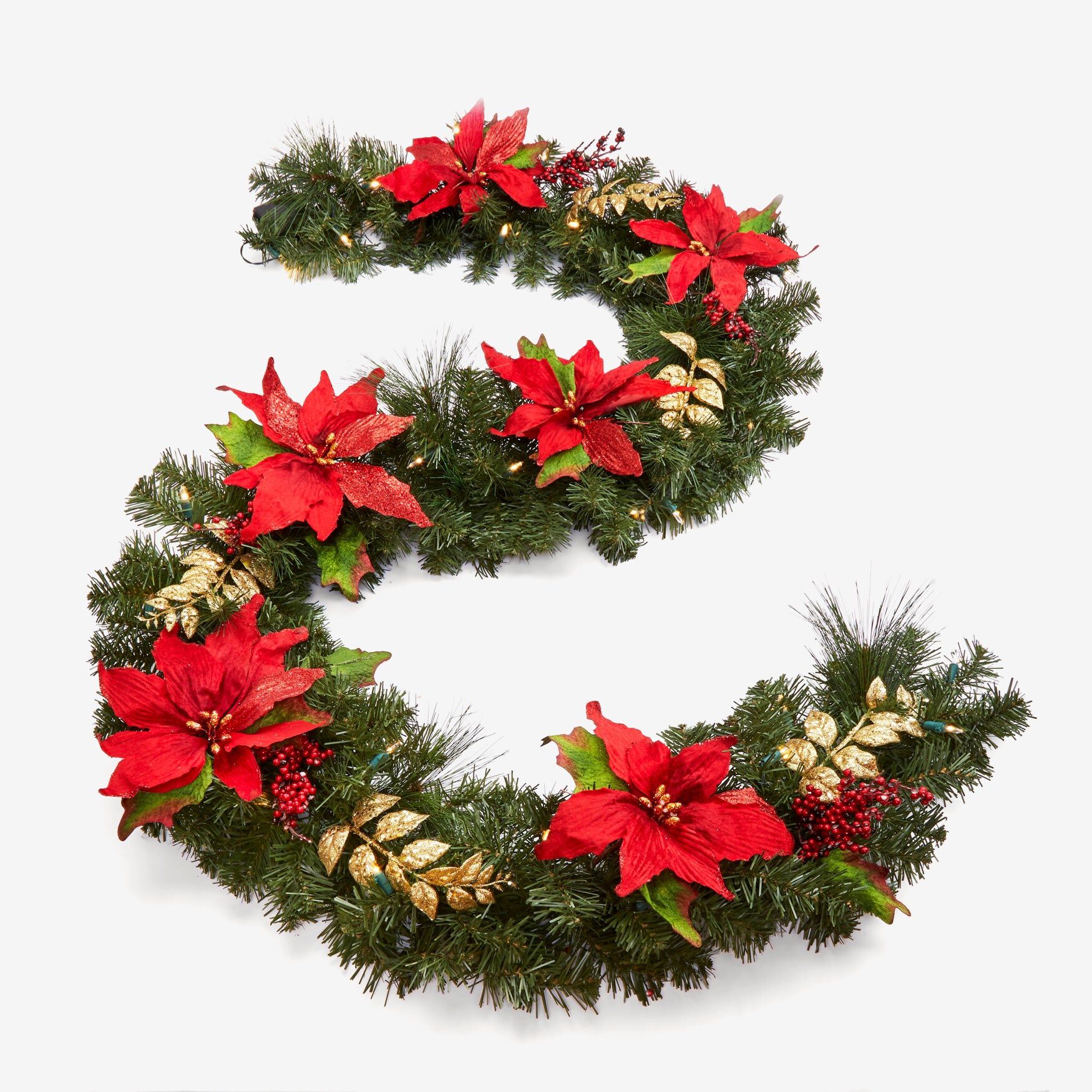 6' Pre-Lit Poinsettia Garland