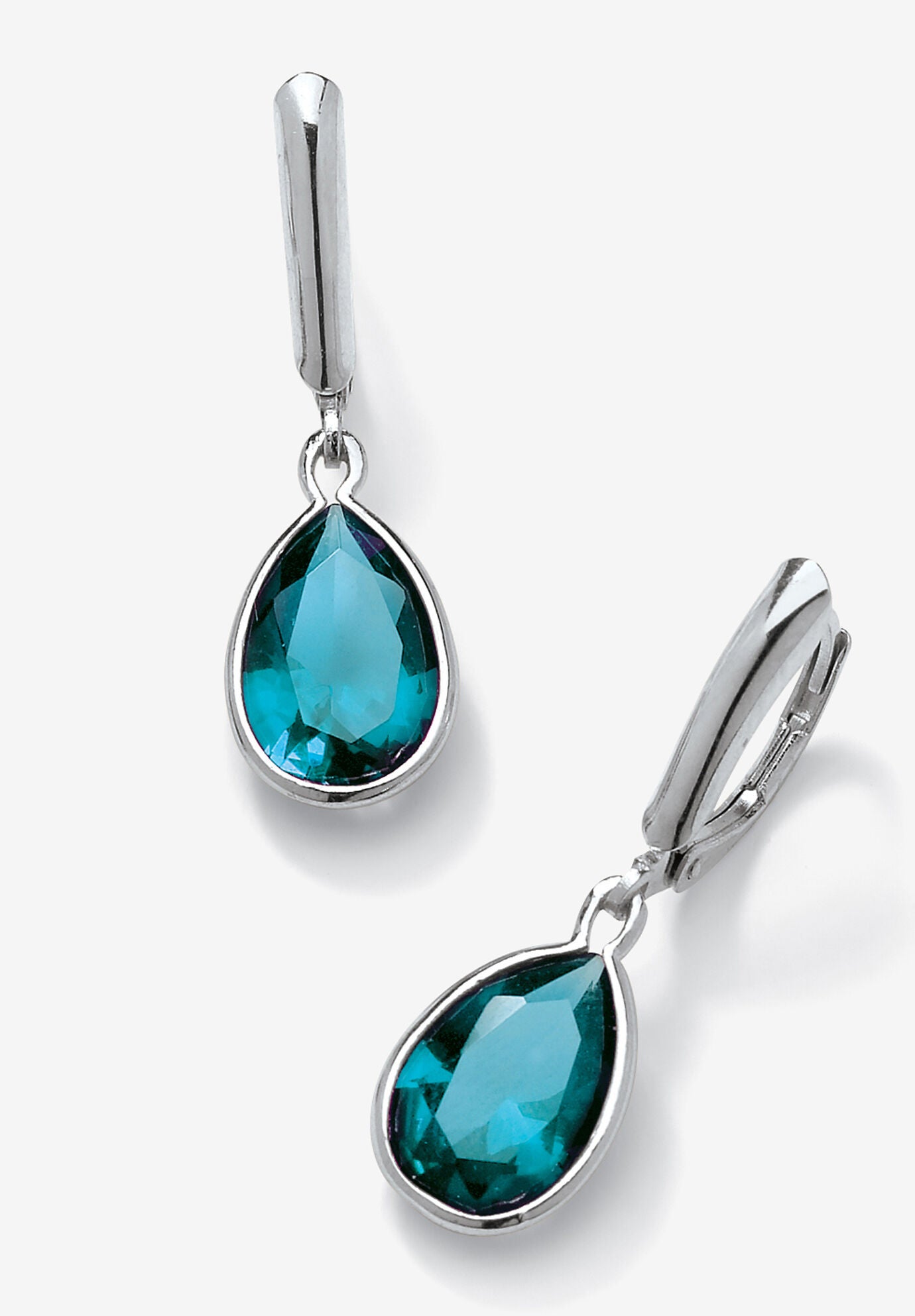 Sterling Silver Drop Earrings Pear Cut Simulated Birthstones, DECEMBER, hi-res image number 0