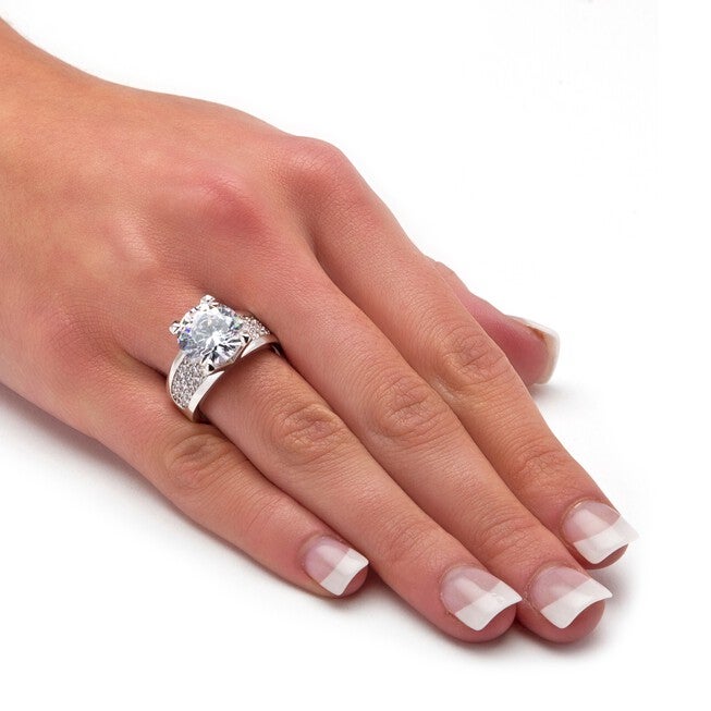Platinum-Plated Round Engagement Ring Cubic Zirconia (7 cttw TDW), , alternate image number 2
