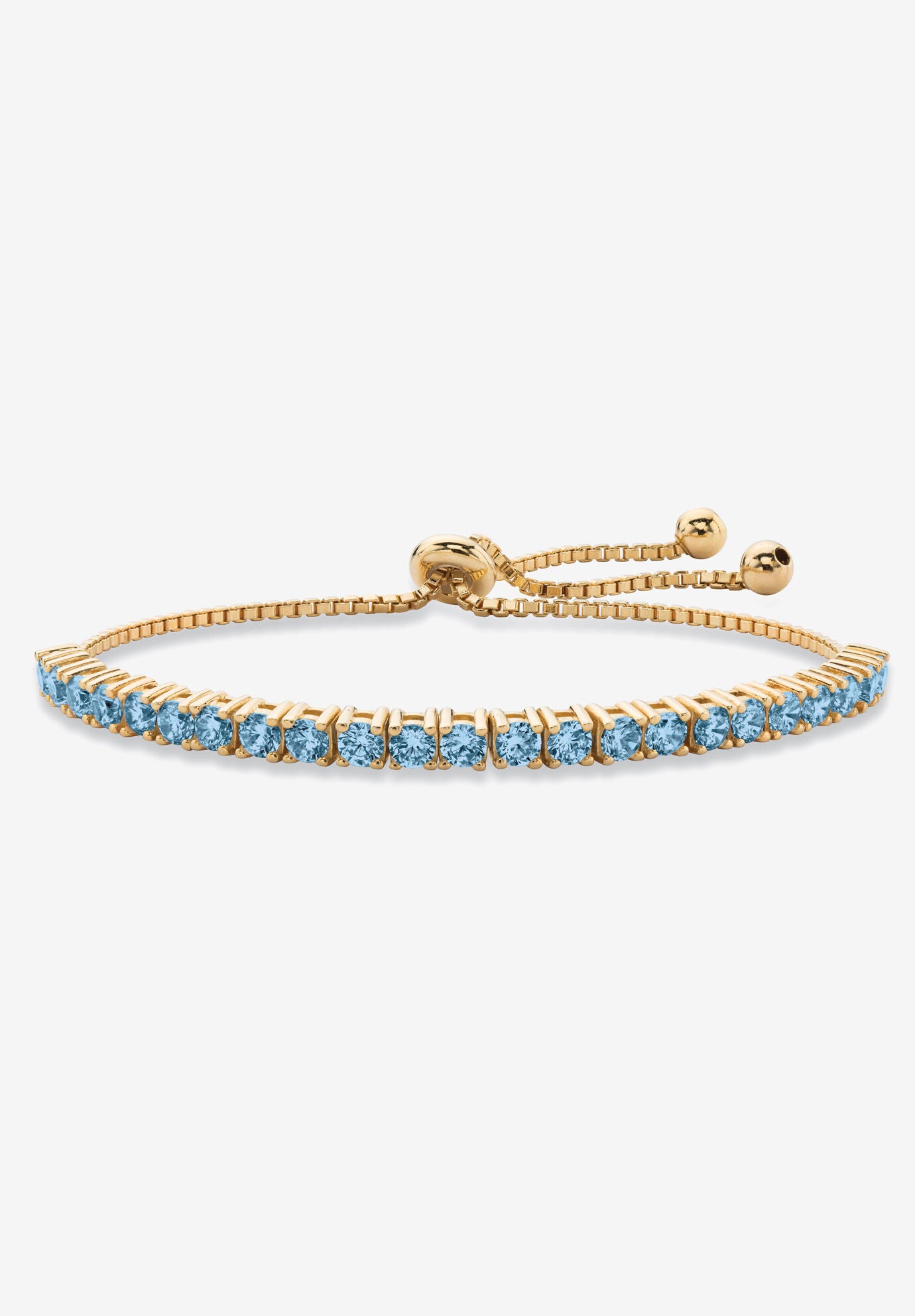 Gold-Plated Bolo Bracelet, Simulated Birthstone 9.25 inches Adjustable, MARCH, hi-res image number 0