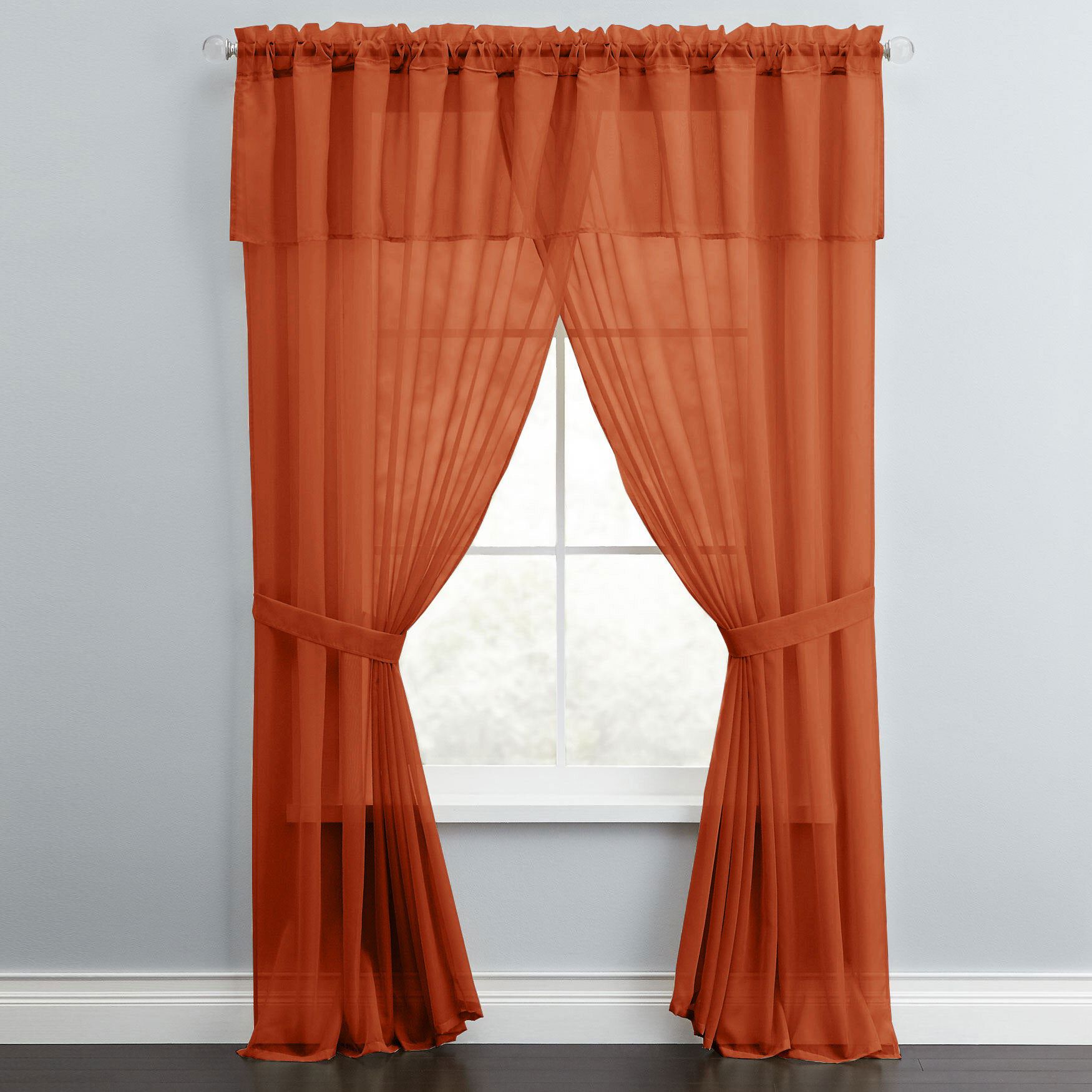 BH Studio Sheer Voile 5-Pc. One-Rod Curtain Set