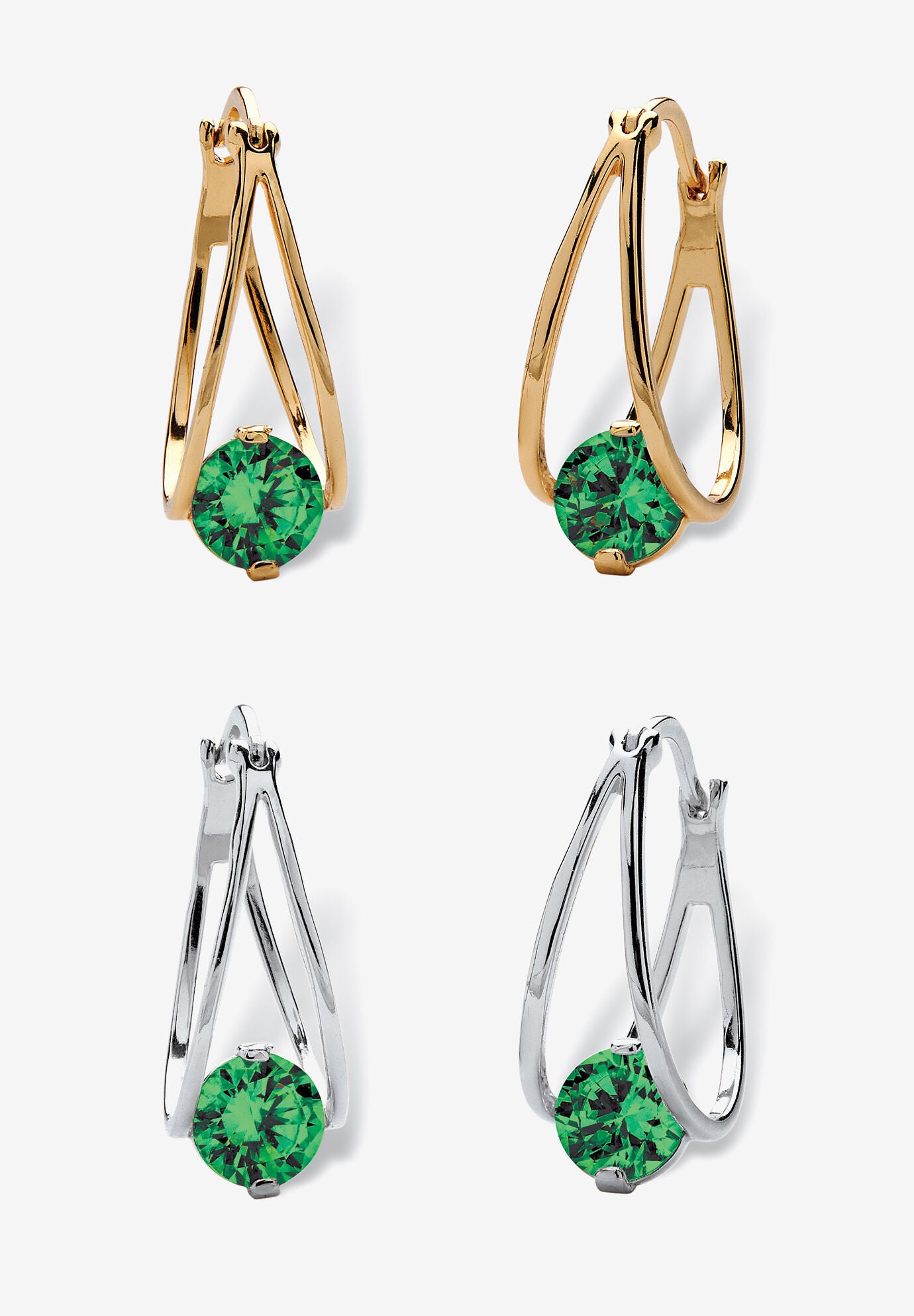 Silvertone 2 Pair Set Hoop Earrings (24x9mm) Round Simulated Blue, MAY, hi-res image number 0