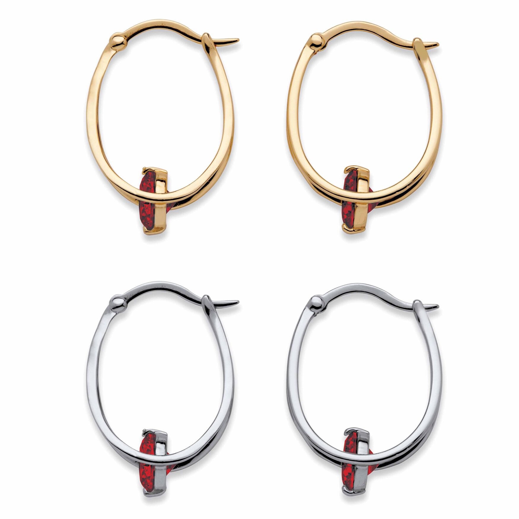 Silvertone 2 Pair Set Hoop Earrings (24x9mm) Round Simulated Blue, , on-hover image number 1