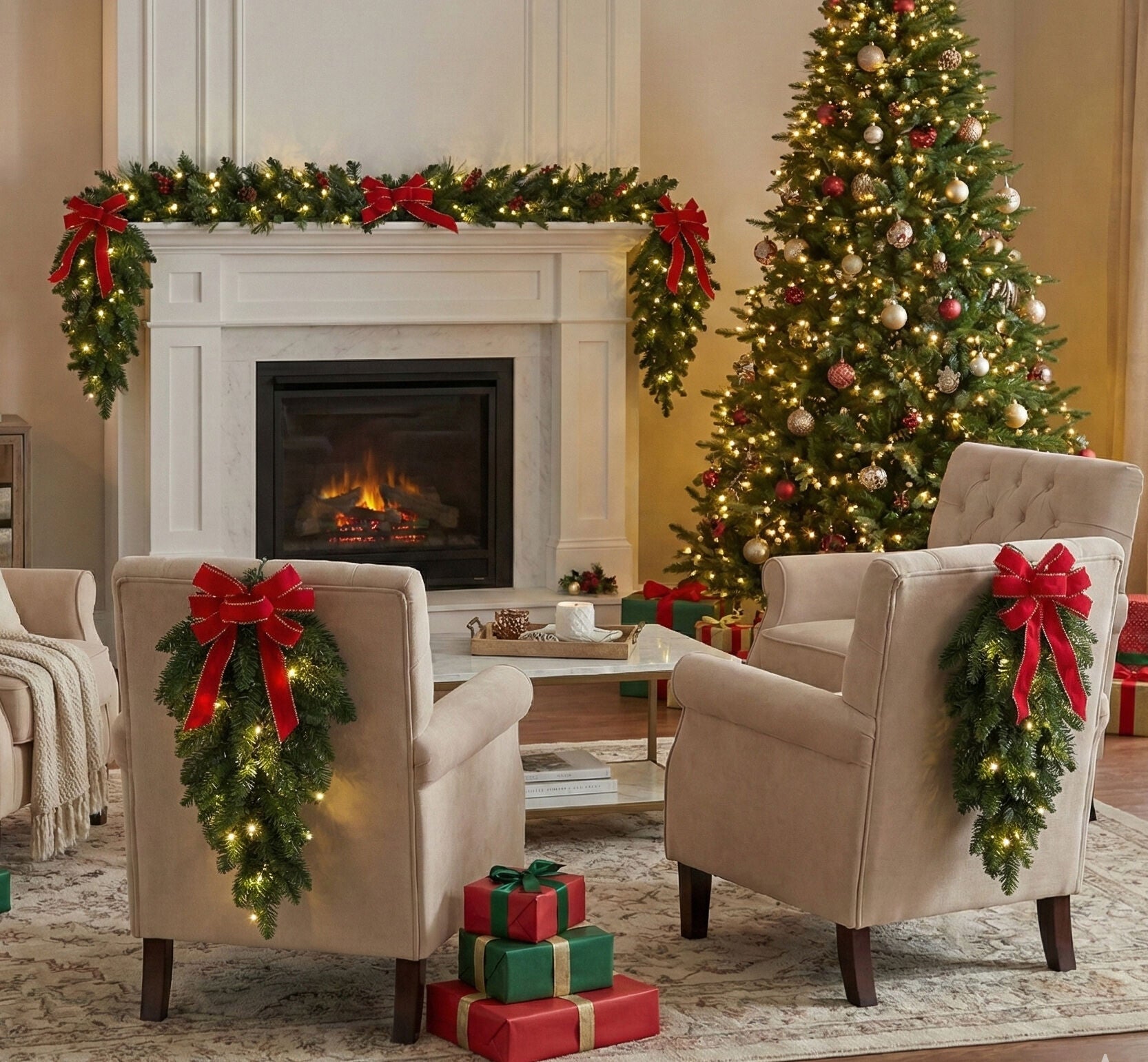 Pre-Lit Swags with Plaid Bows, set of 4, , alternate image number 3