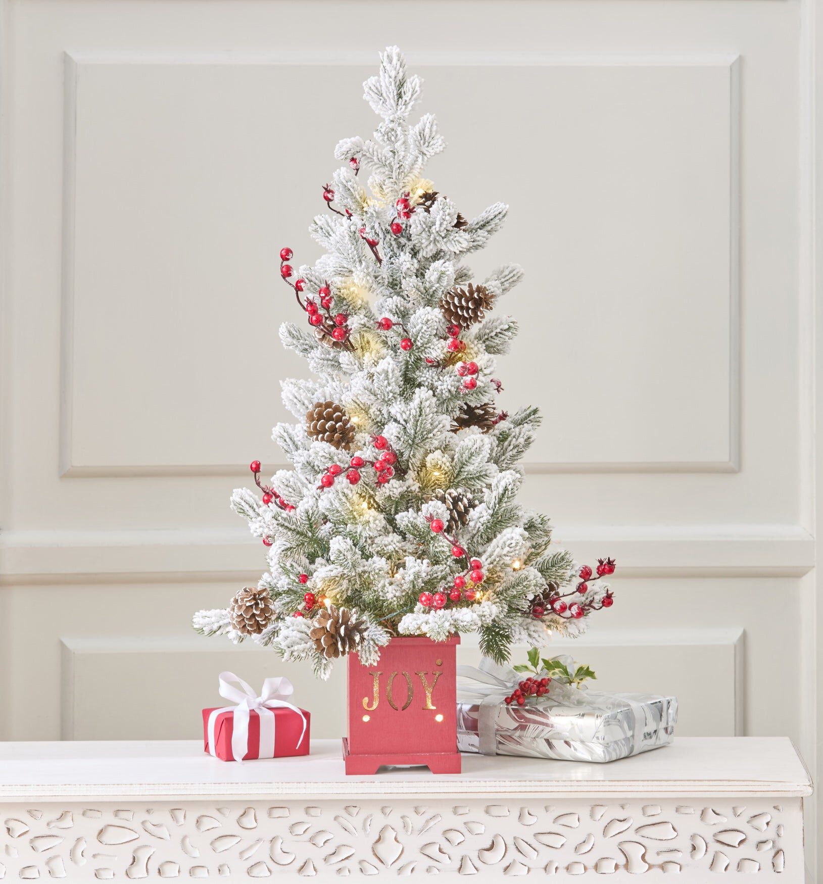30" Pre-Lit Joy Flocked Berry Tree