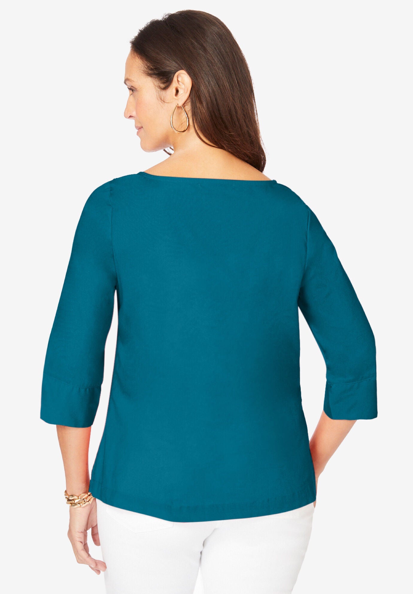Stretch Poplin Button Boatneck Tunic, , on-hover image number 1