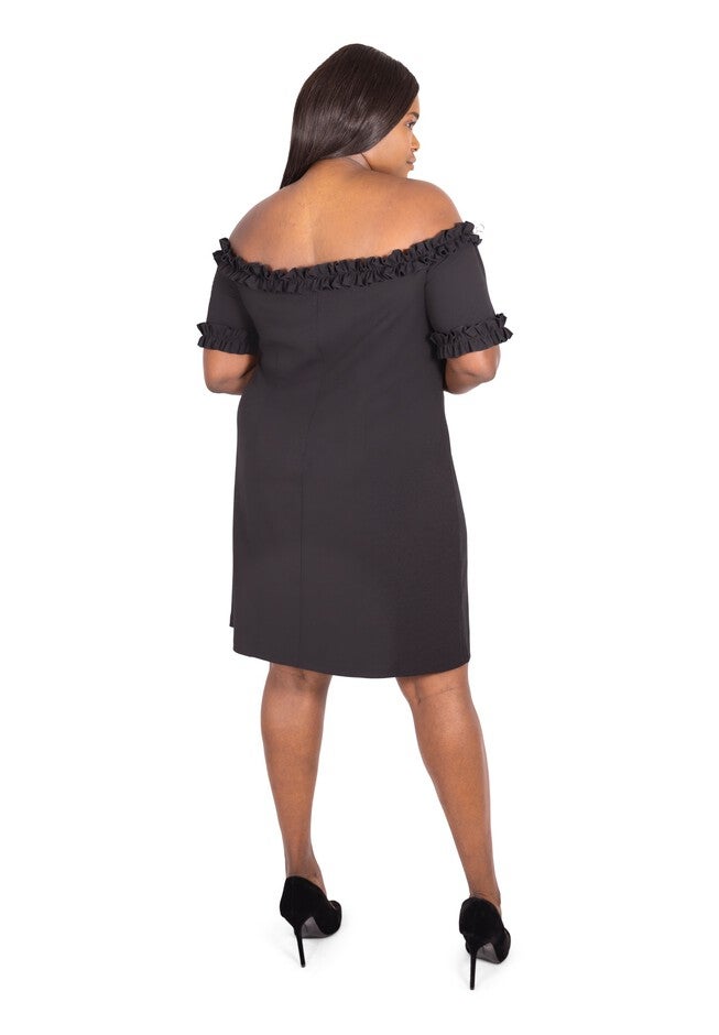 Off The Shoulder Ruffle Dress, BLACK, on-hover image number null