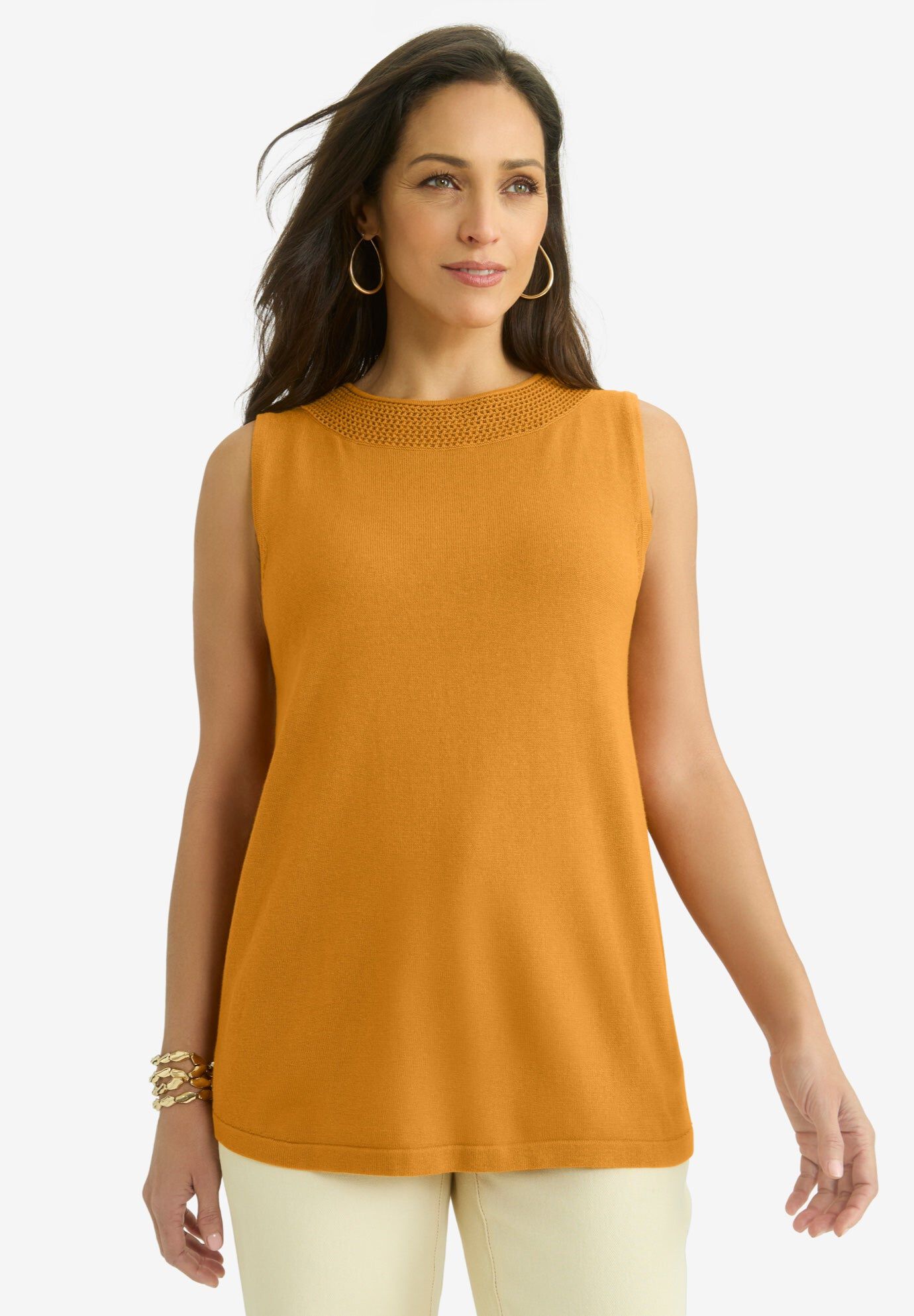 Crochet Trim Shell, RICH GOLD, hi-res image number 0