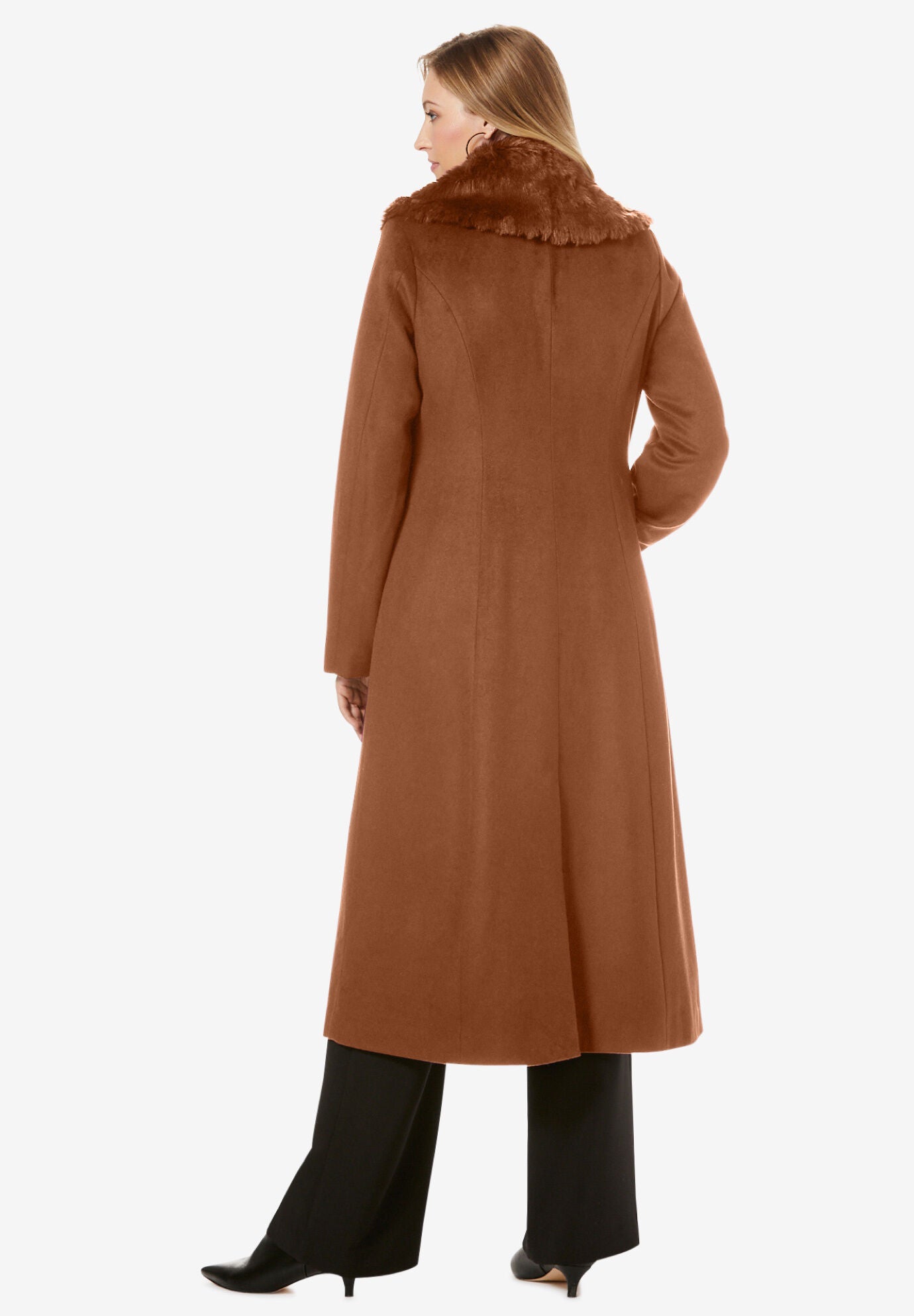 Long Wool Blend Coat with Faux Fur Collar Avenue
