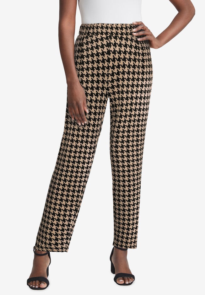Stretch Knit Straight Leg Pant, BLACK NEW KHAKI HOUNDSTOOTH, hi-res image number null
