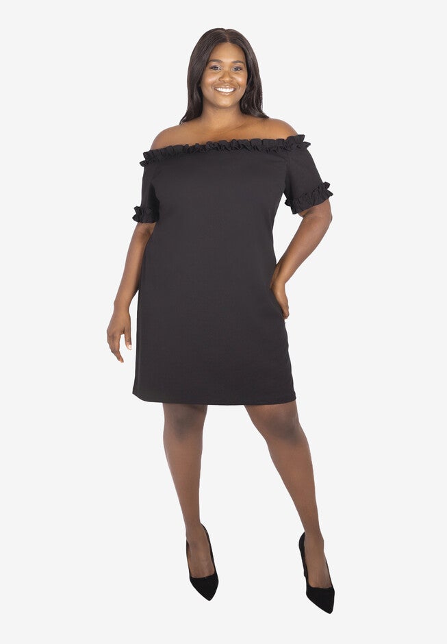 Off The Shoulder Ruffle Dress, BLACK, hi-res image number null
