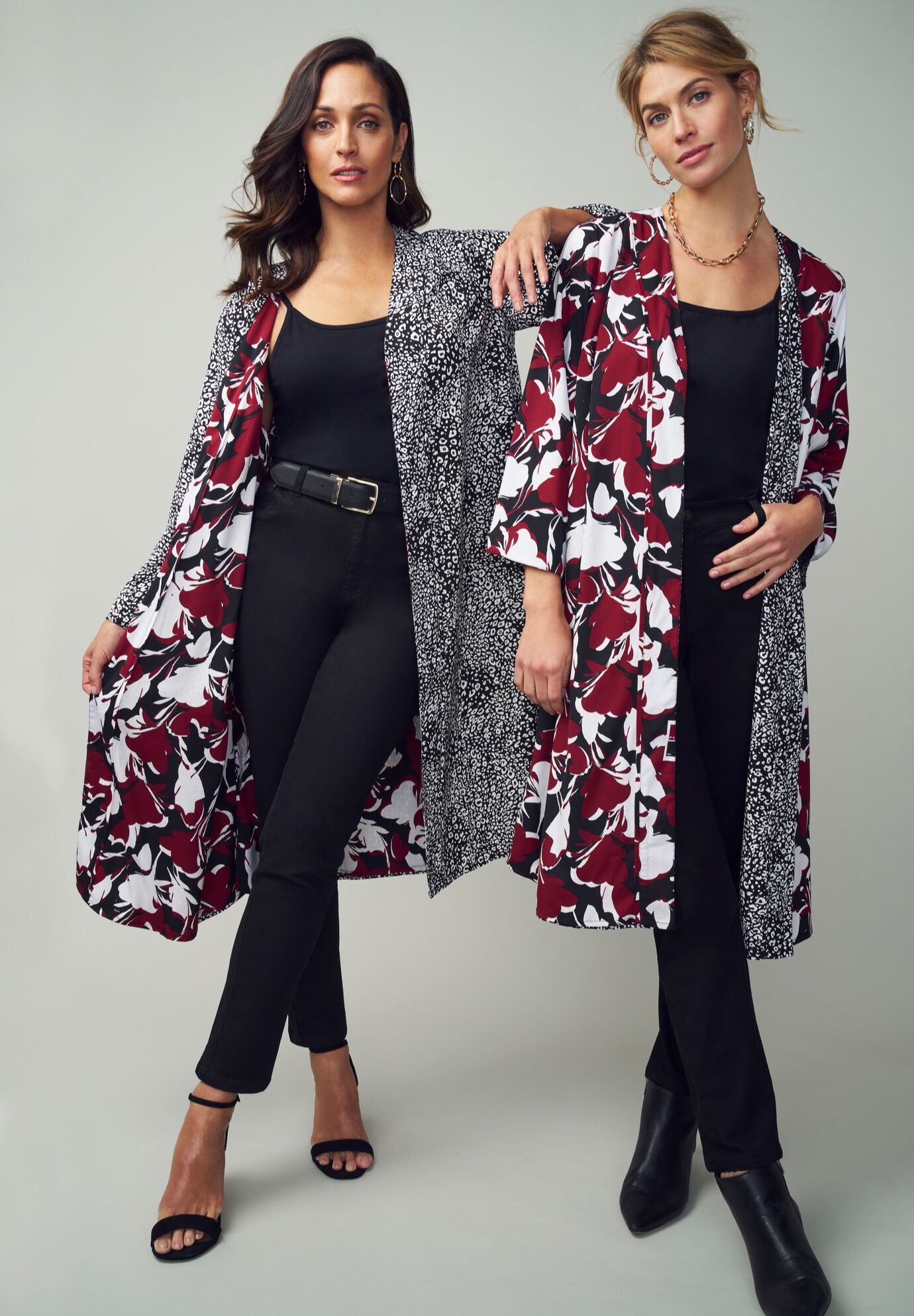 Reversible Kimono Jacket, BURGUNDY FLORAL CHEETAH, on-hover image number 1