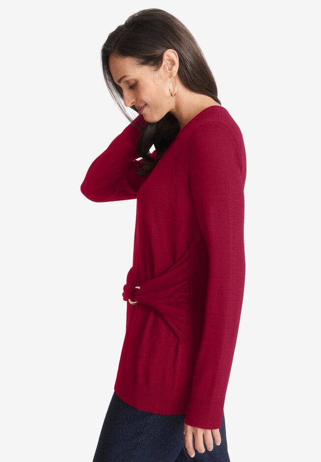 Shirred Waist Crewneck Sweater, , alternate image number null