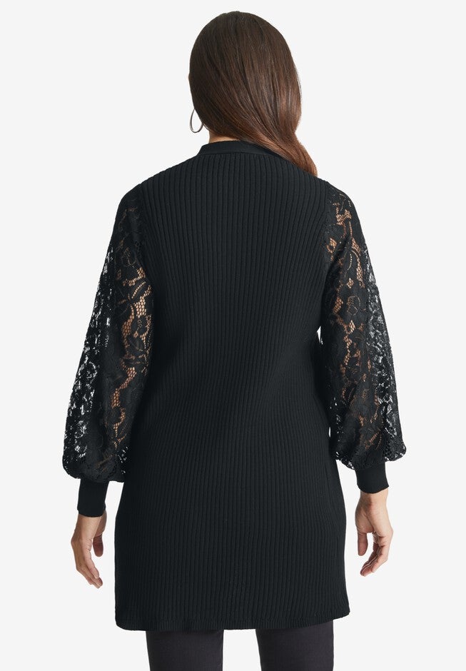 Rib Lace Sleeve Cardigan, , on-hover image number null