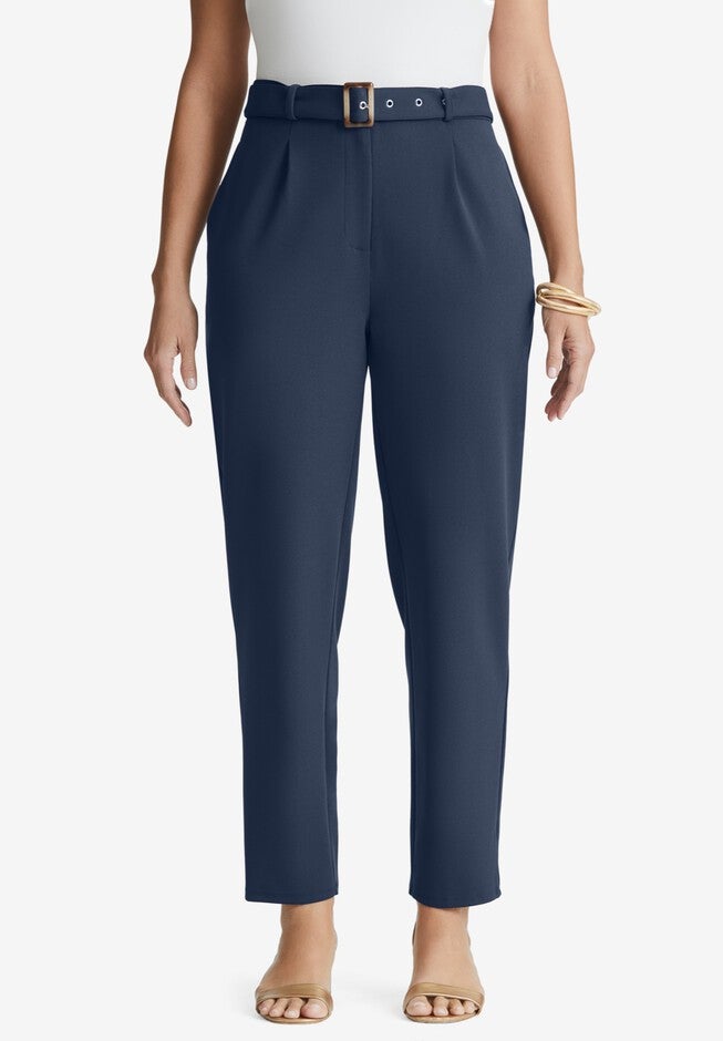 Knit Crepe Belted Tapered Pant, NAVY, hi-res image number null