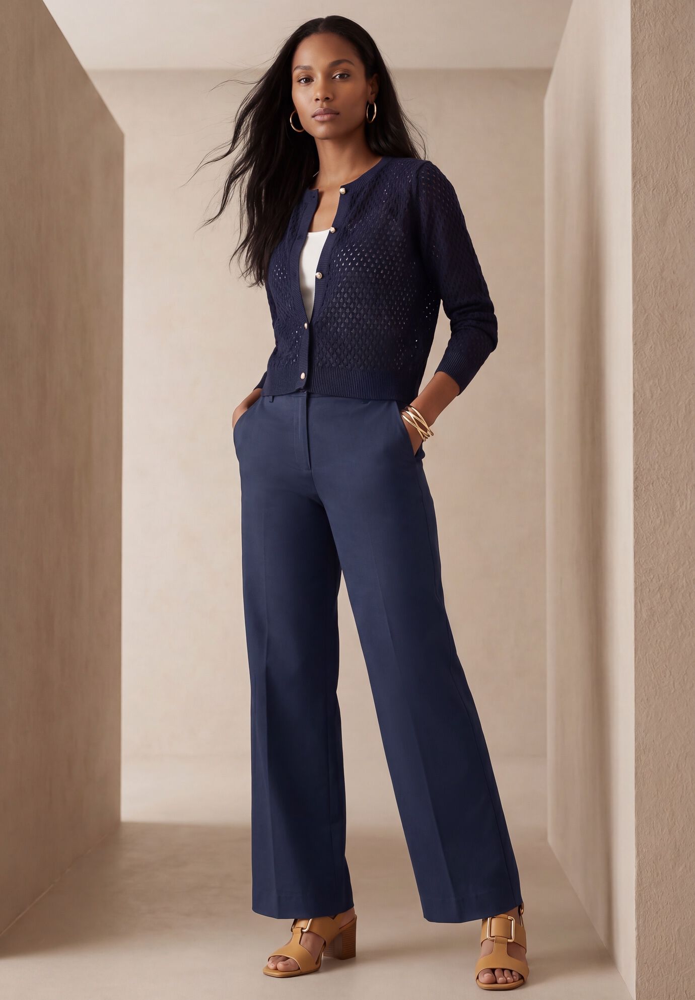 Pointelle Shrug Sweater, NAVY, hi-res image number 0