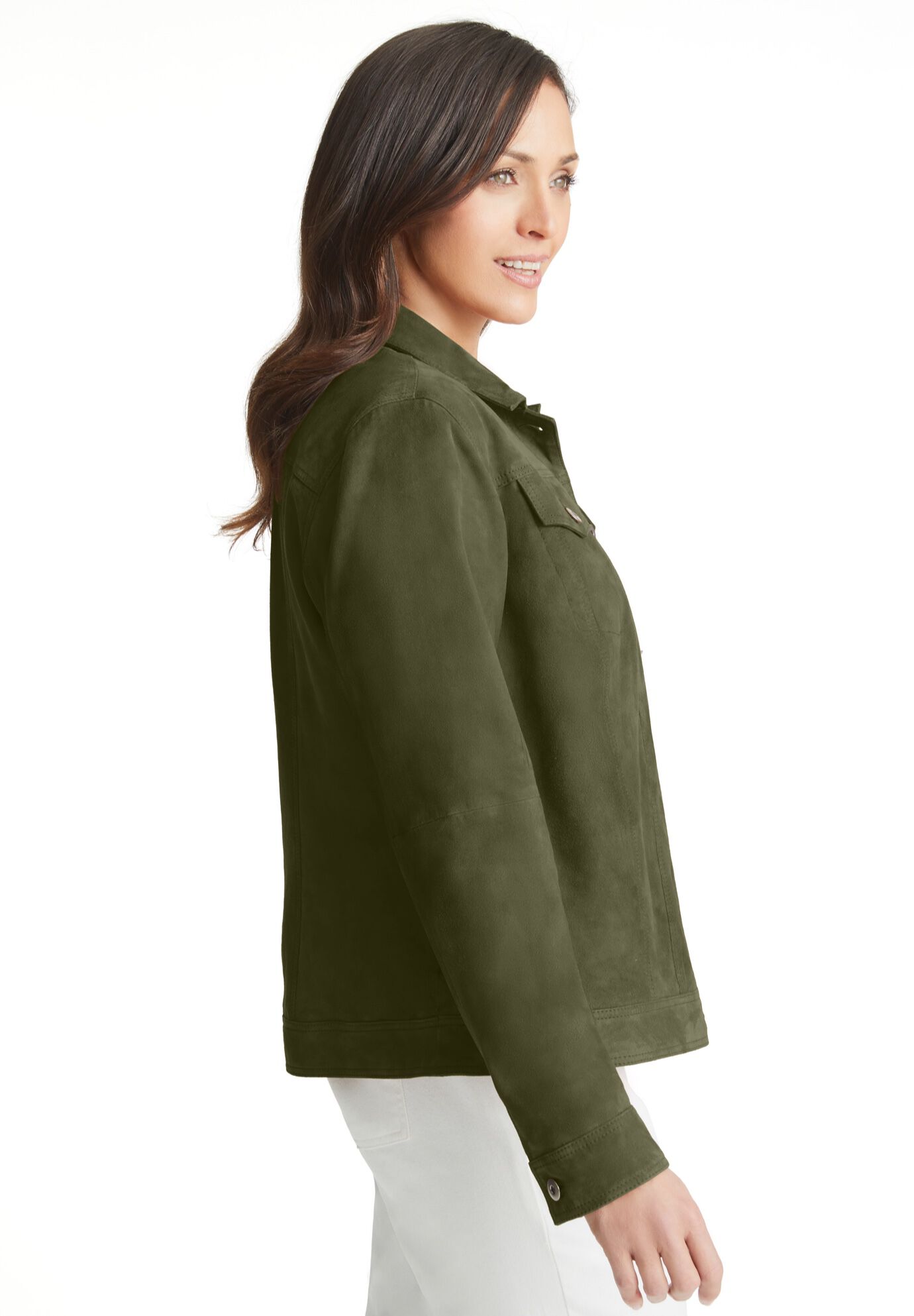 Suede Jean Jacket, DARK OLIVE GREEN, alternate image number 3