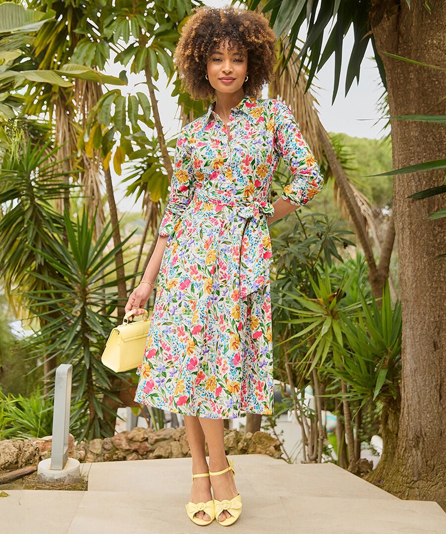 Cotton Midi Shirtdress, DITSY MULTI GARDEN, hi-res image number 0
