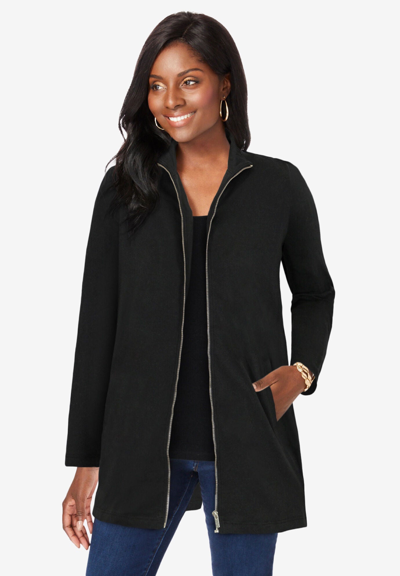 High low zip up jacket hot sale