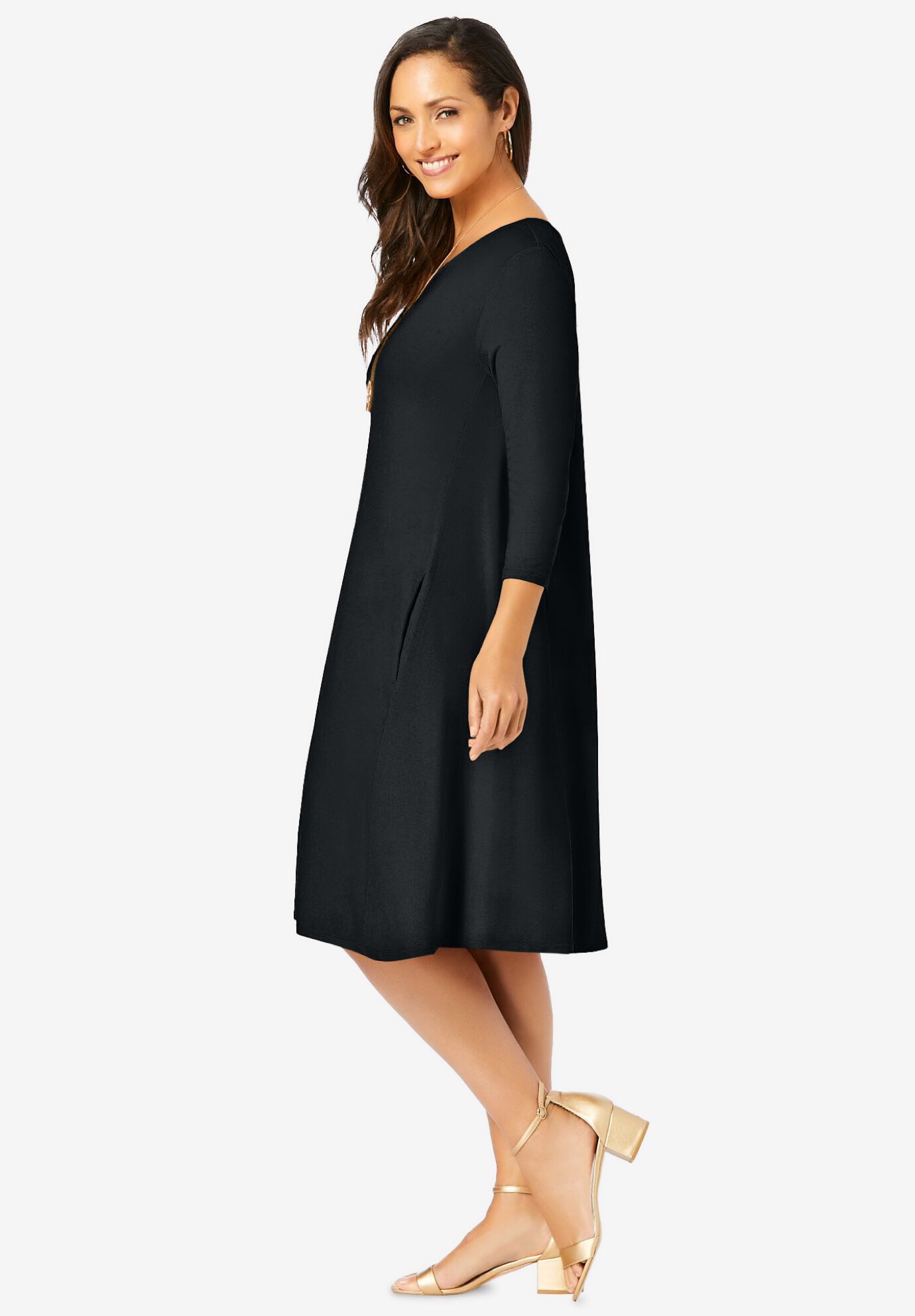 Stretch Knit Three Quarter Sleeve T shirt Dress Avenue