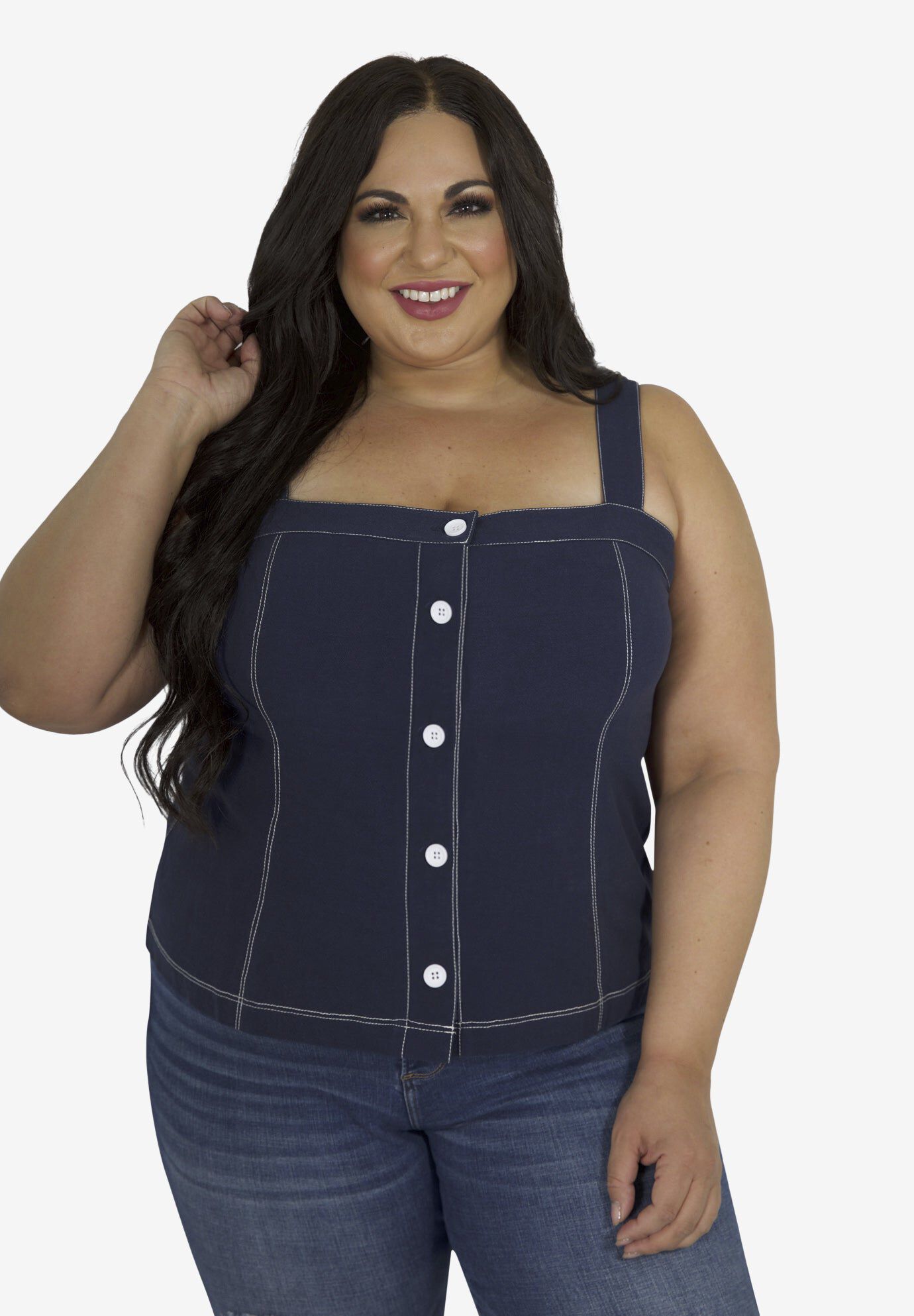 Linen Blouse, NAVY, hi-res image number 0