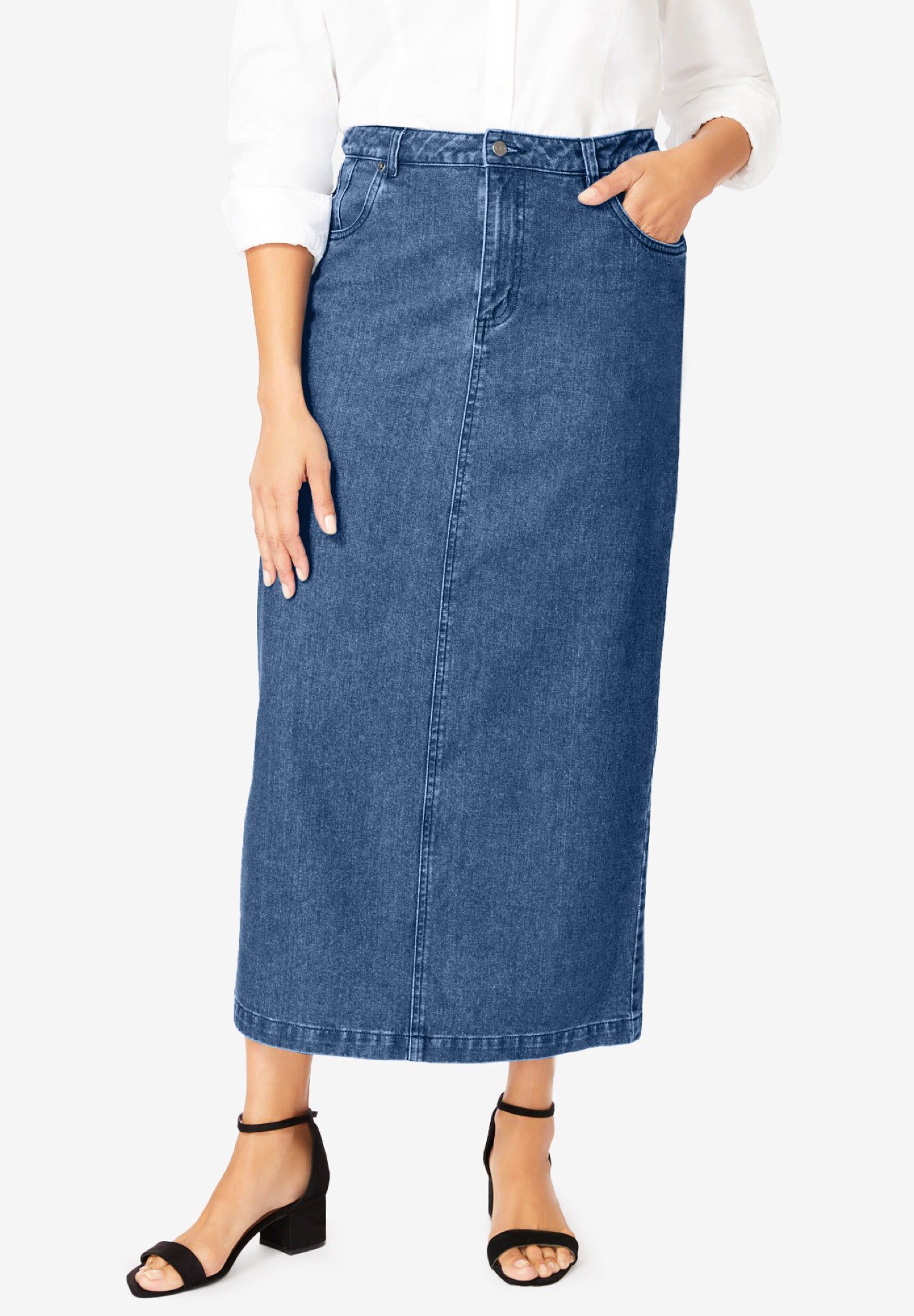 Classic Cotton Denim Midi Skirt
