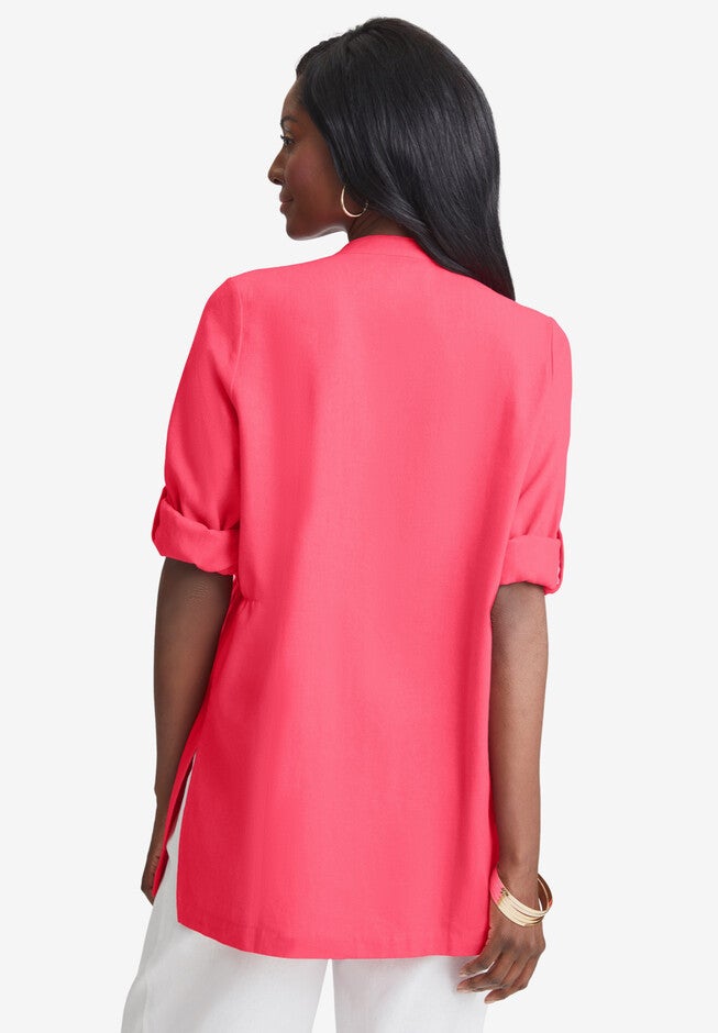 Linen Pintuck Button Front Blouse, , alternate image number null