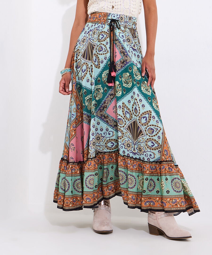 Flounce Tassel Maxi Skirt, MULTI PATCHWORK, alternate image number 2
