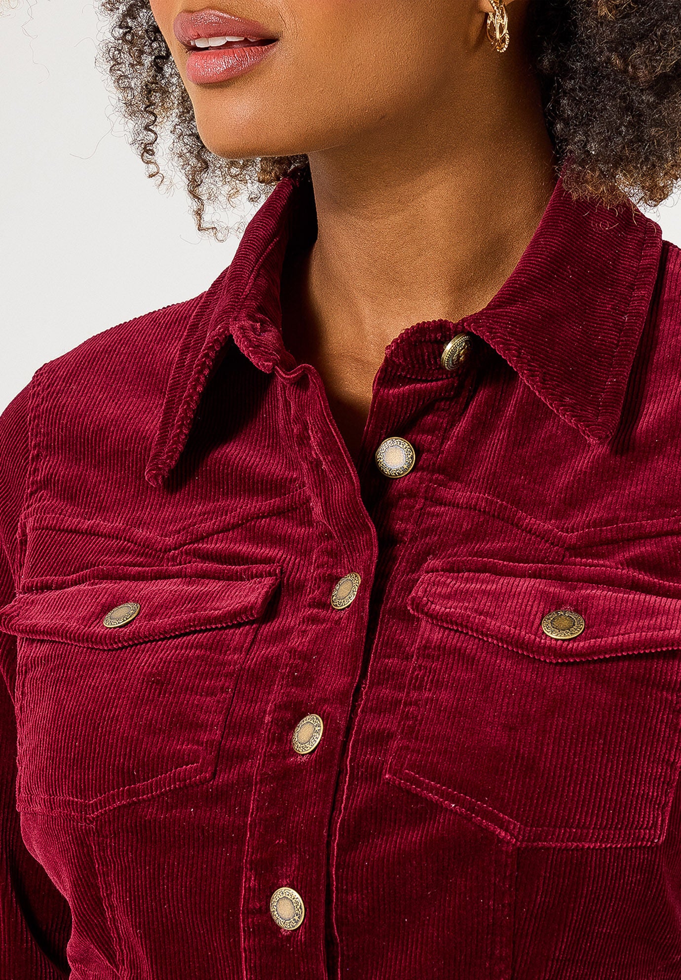 Corduroy Shirt Dress, BURGUNDY, alternate image number 2