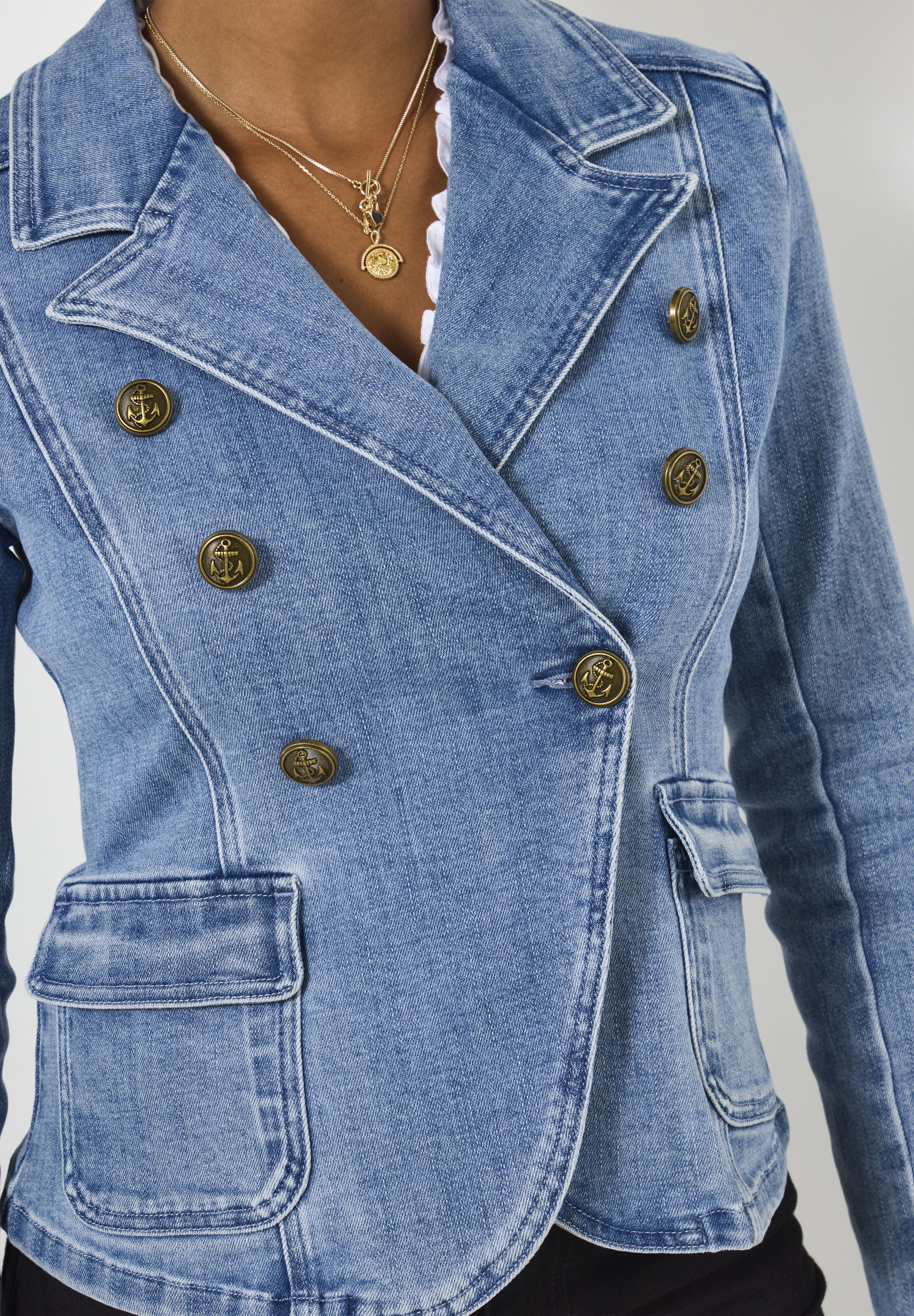 Double Breasted Denim Blazer, LIGHT BLUE, alternate image number 2