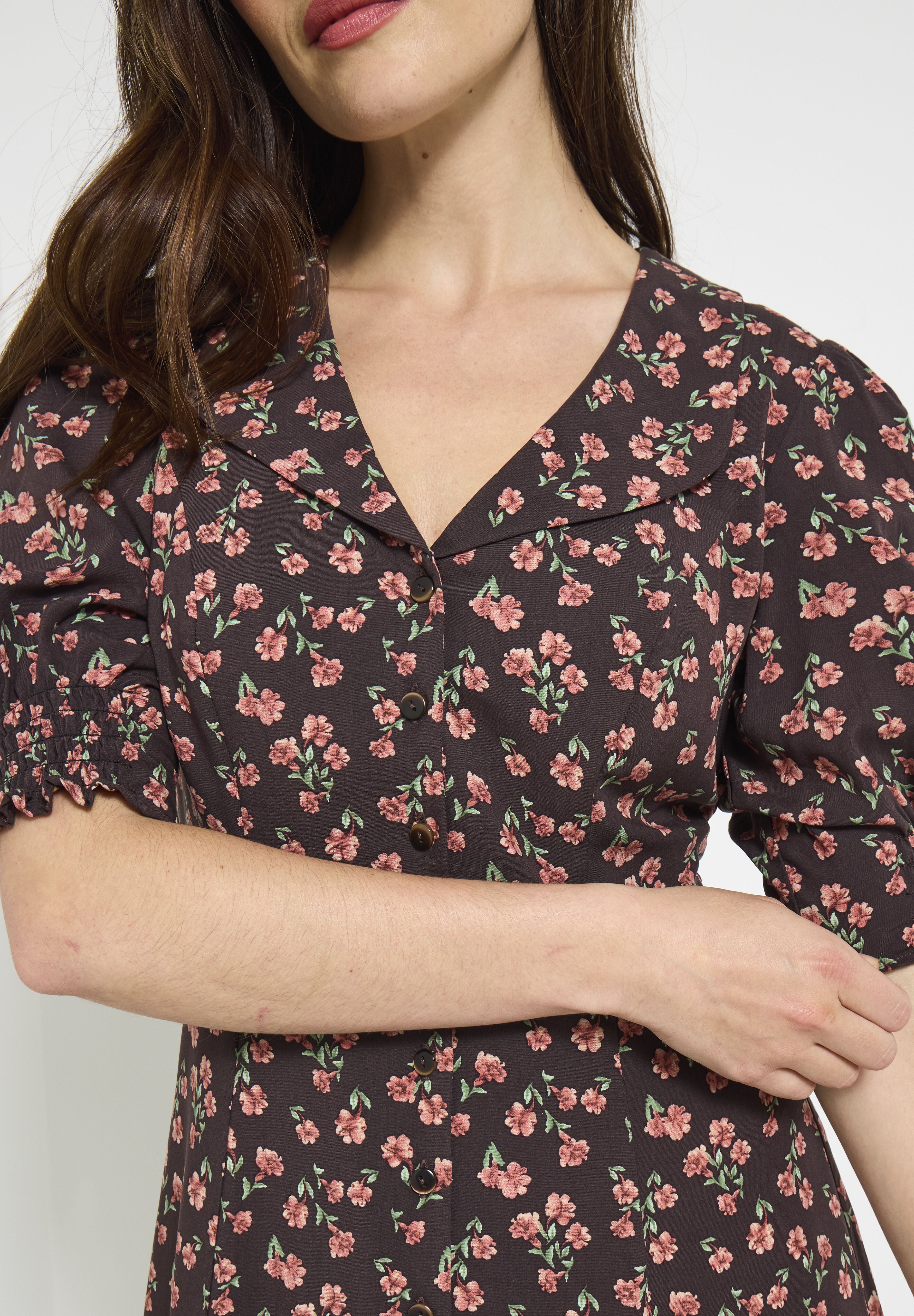 Puff Sleeve Midi Dress, ESPRESSO DITSY FLORAL, alternate image number 2
