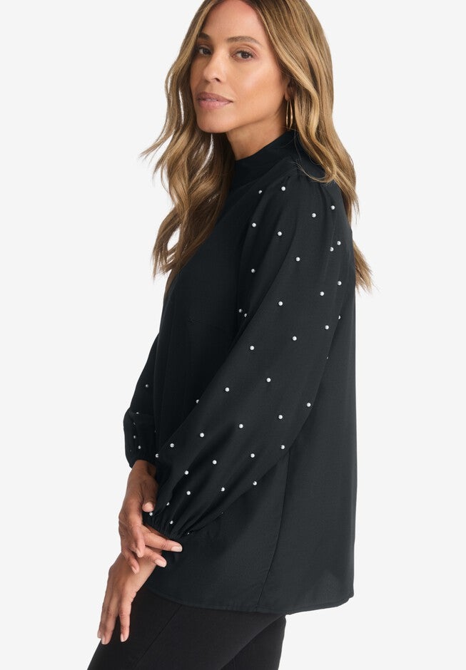 Crepe Pearl Sleeve Blouse, , alternate image number null