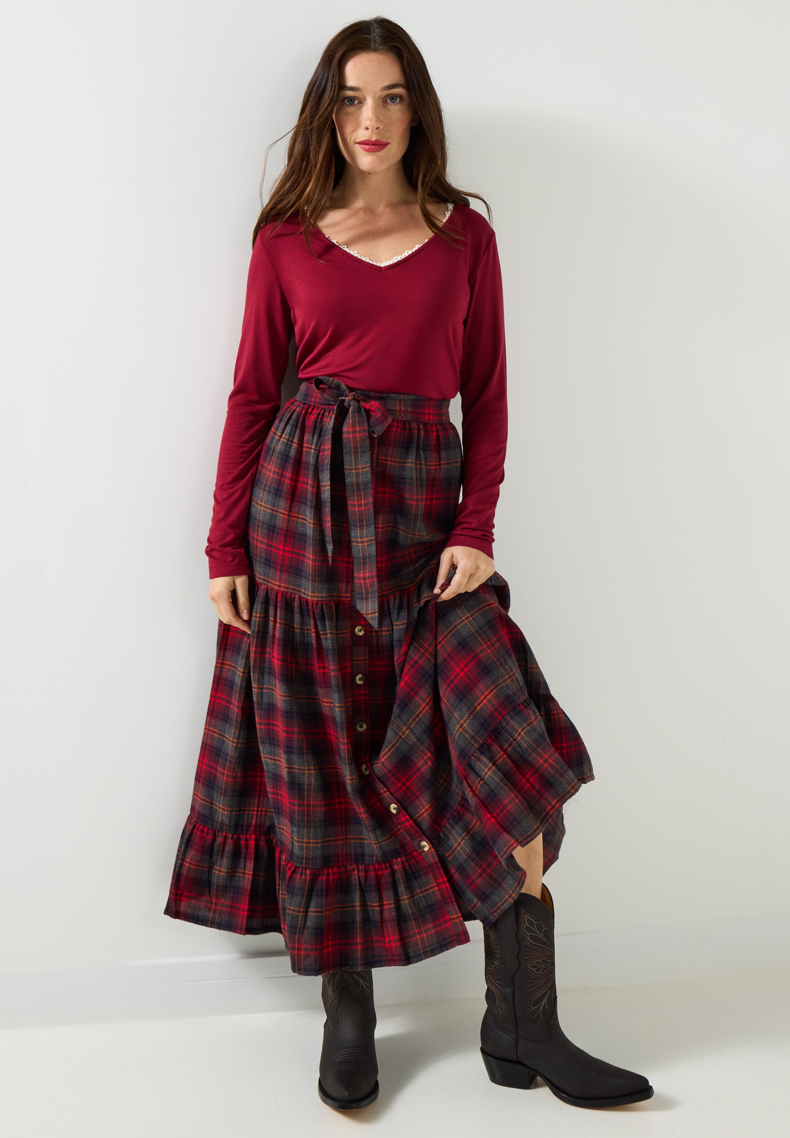 Flannel Maxi Skirt, RED MULTI TARTAN, hi-res image number 0