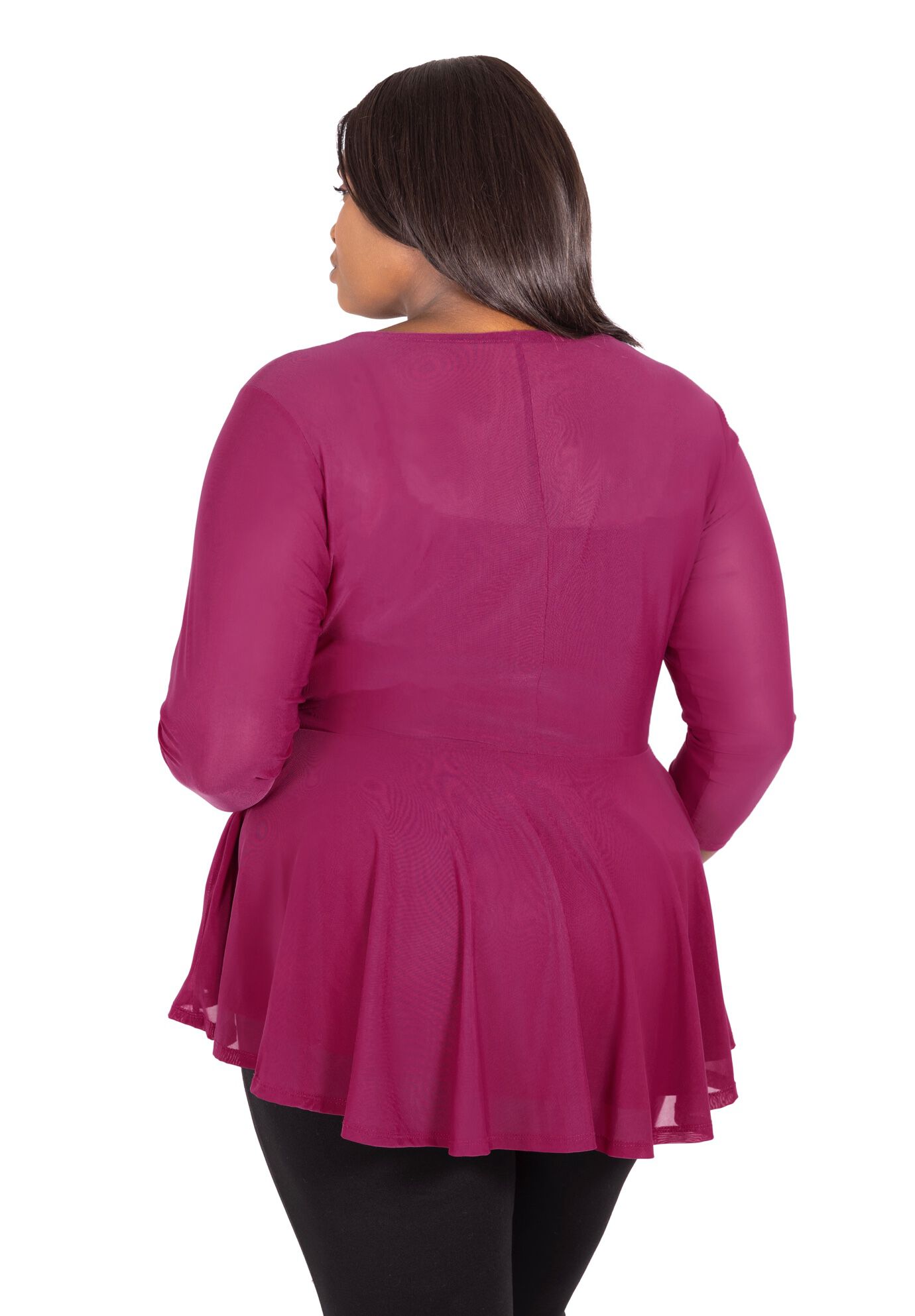 Three-Quarter Sleeve Mesh Top, FUCHSIA, on-hover image number 1
