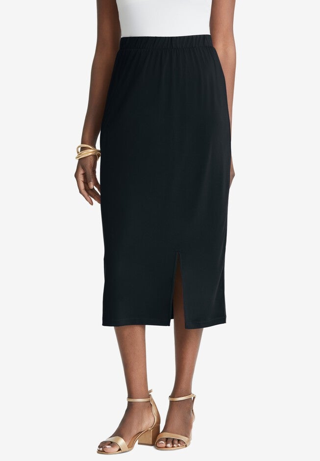Stretch Knit Midi Skirt, BLACK, hi-res image number null