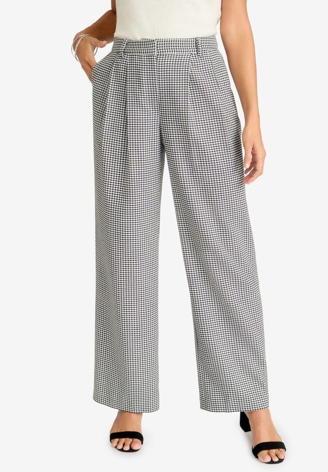 Wide Leg Pleated Trouser, IVORY MINI HOUNDSTOOTH, hi-res image number null