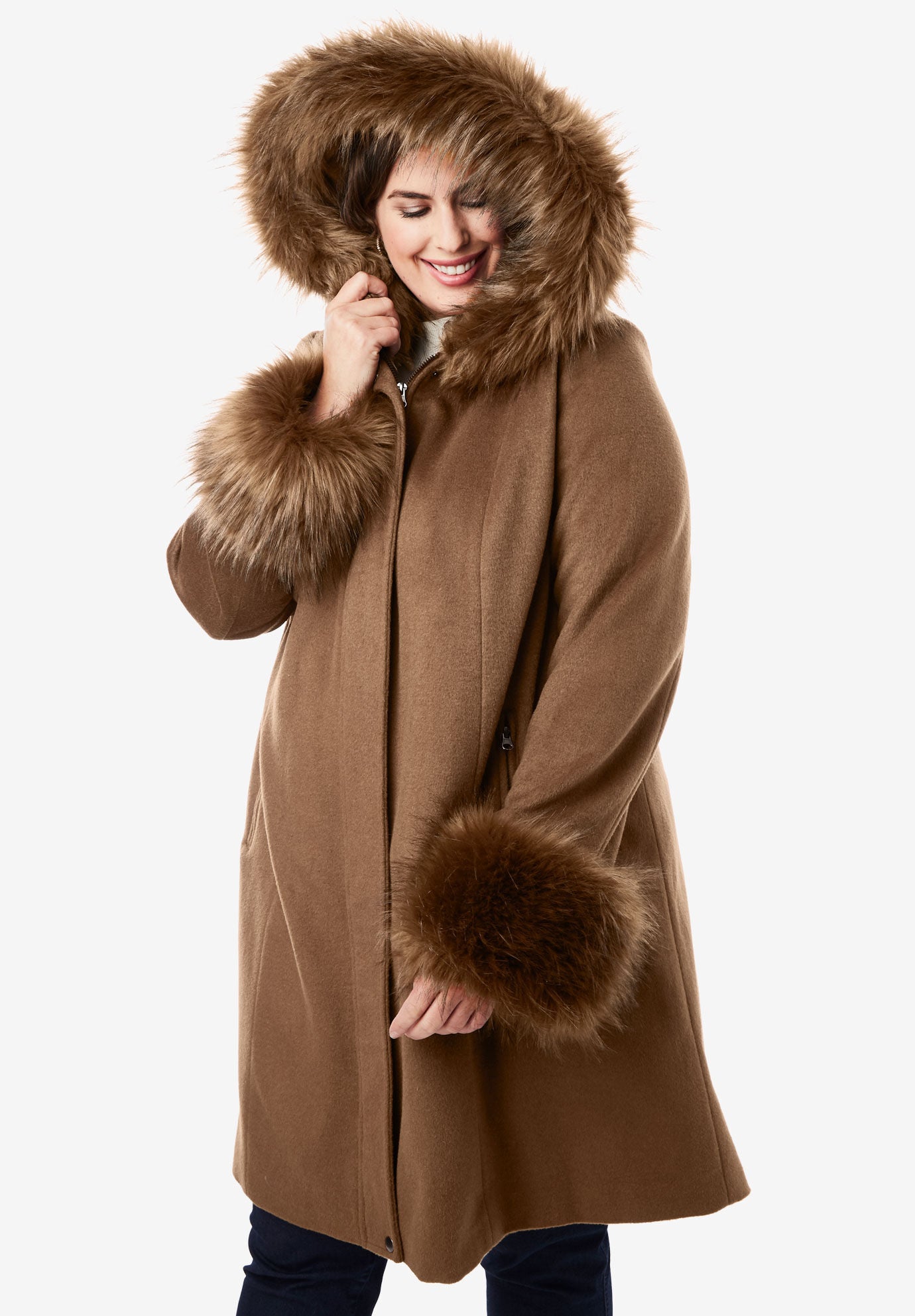 Fur trimmed hooded coats hotsell