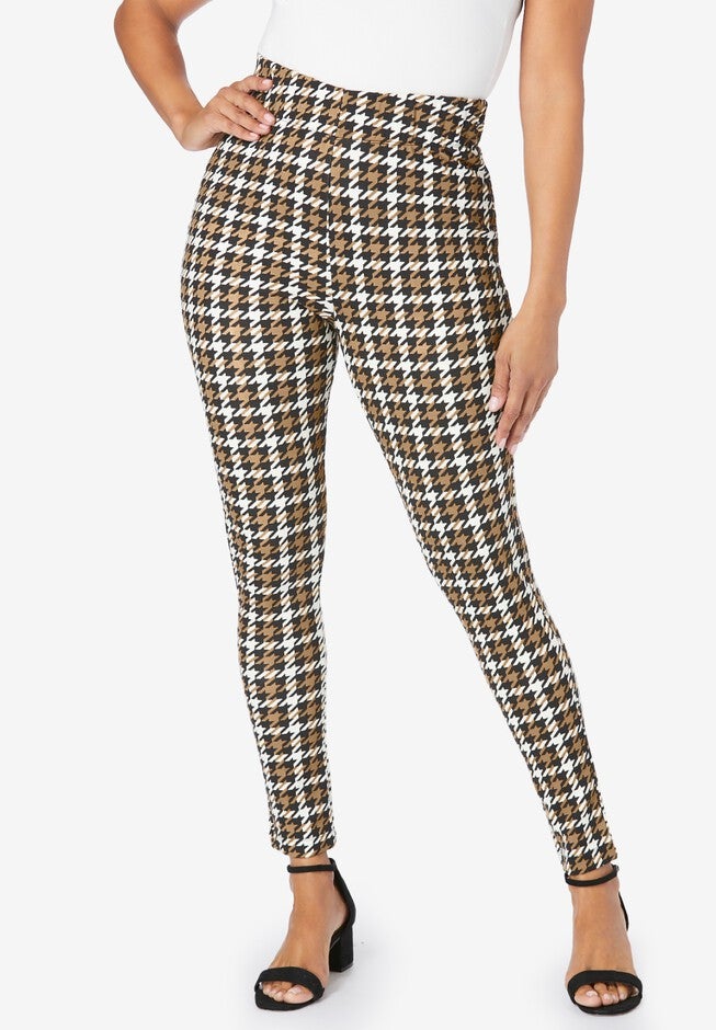 Ponte Knit Leggings, SOFT CAMEL MINI PLAID, hi-res image number null