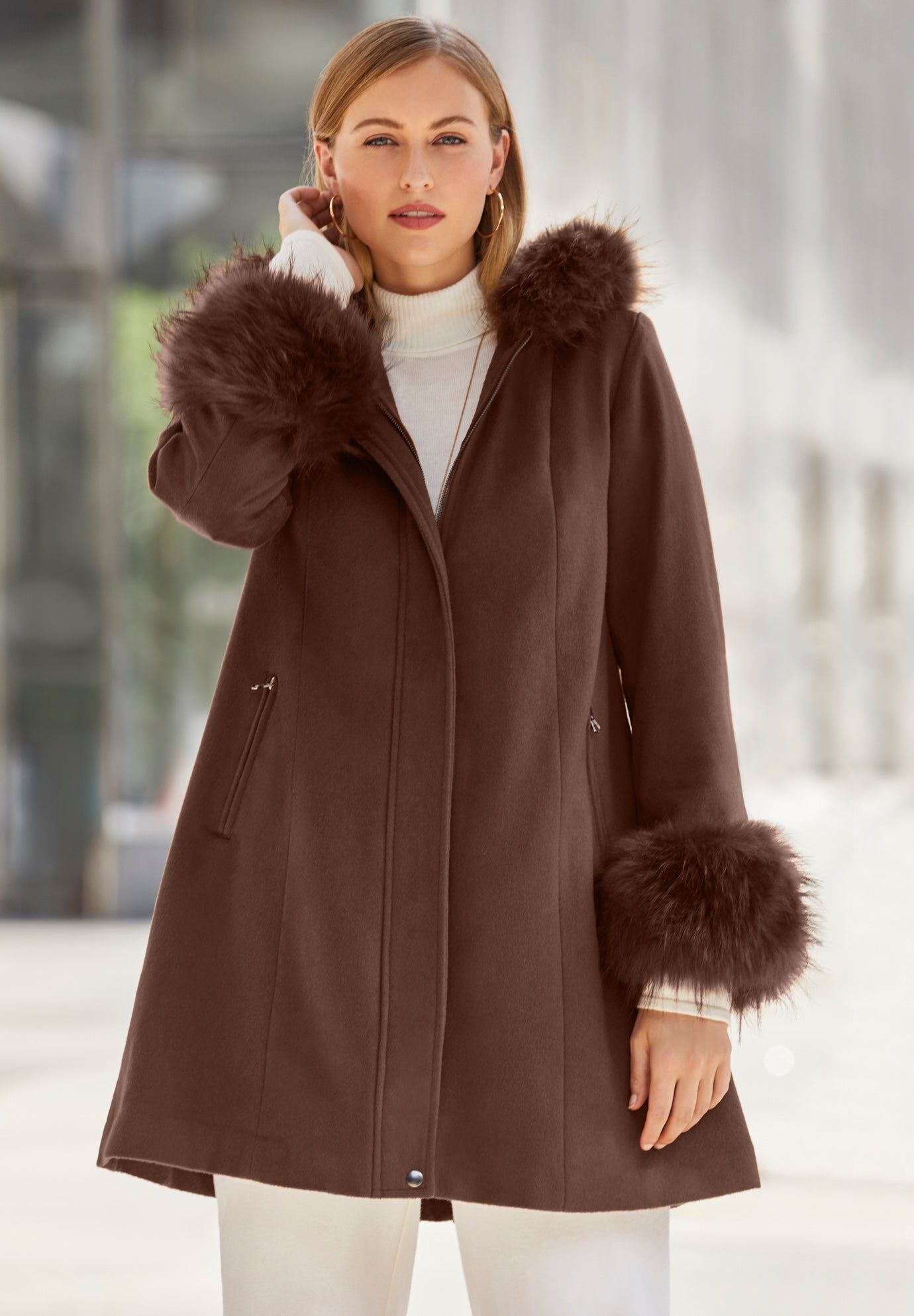 Zip-Front A-Line Coat With Back Inverted Pleat | Avenue