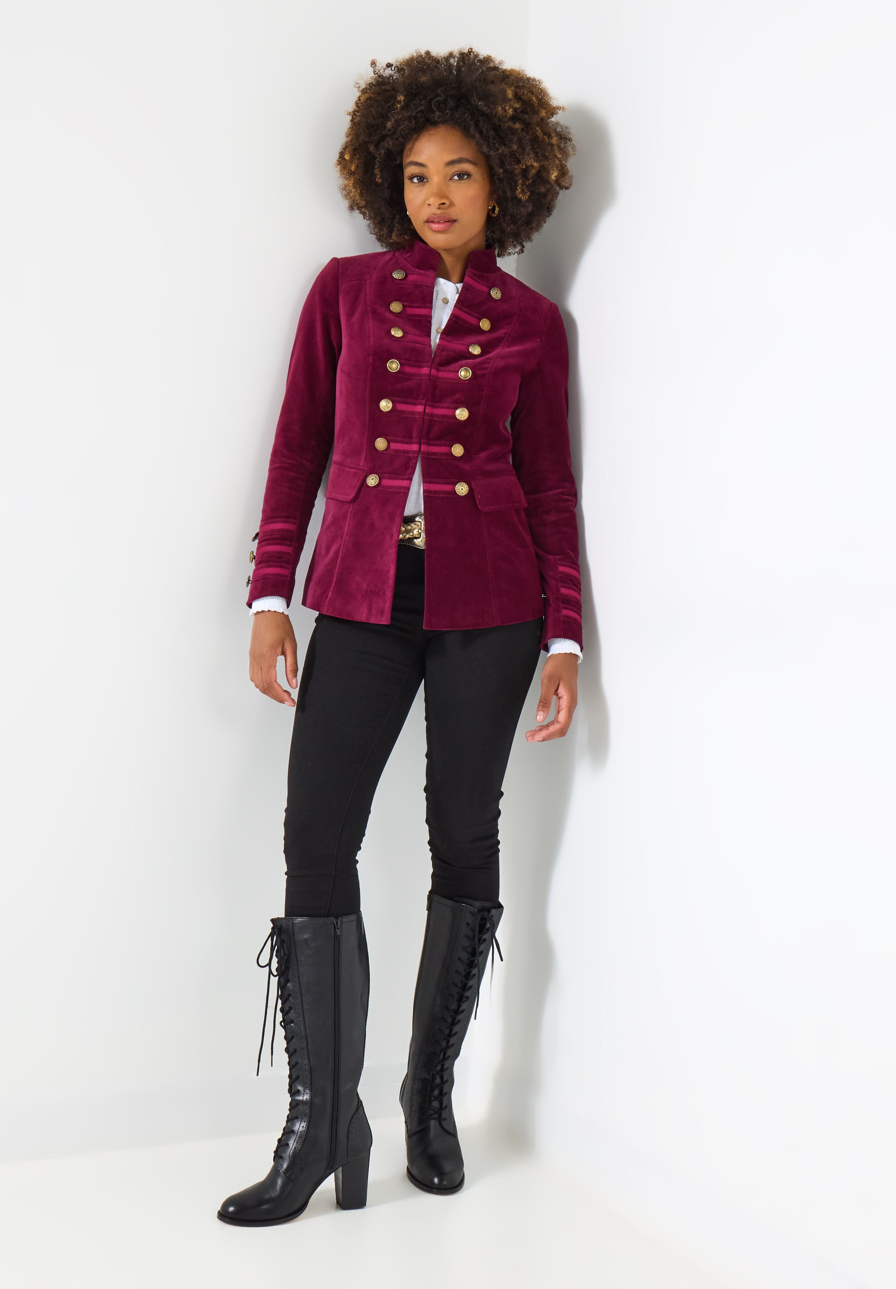 Faux Suede Military Jacket, MERLOT, alternate image number 4