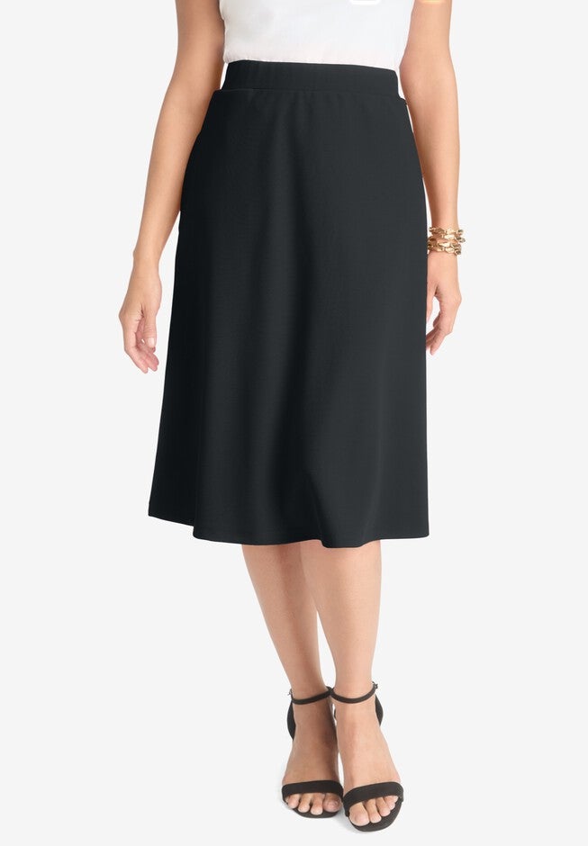 Knit Crepe Midi Flare Skirt, BLACK, hi-res image number null