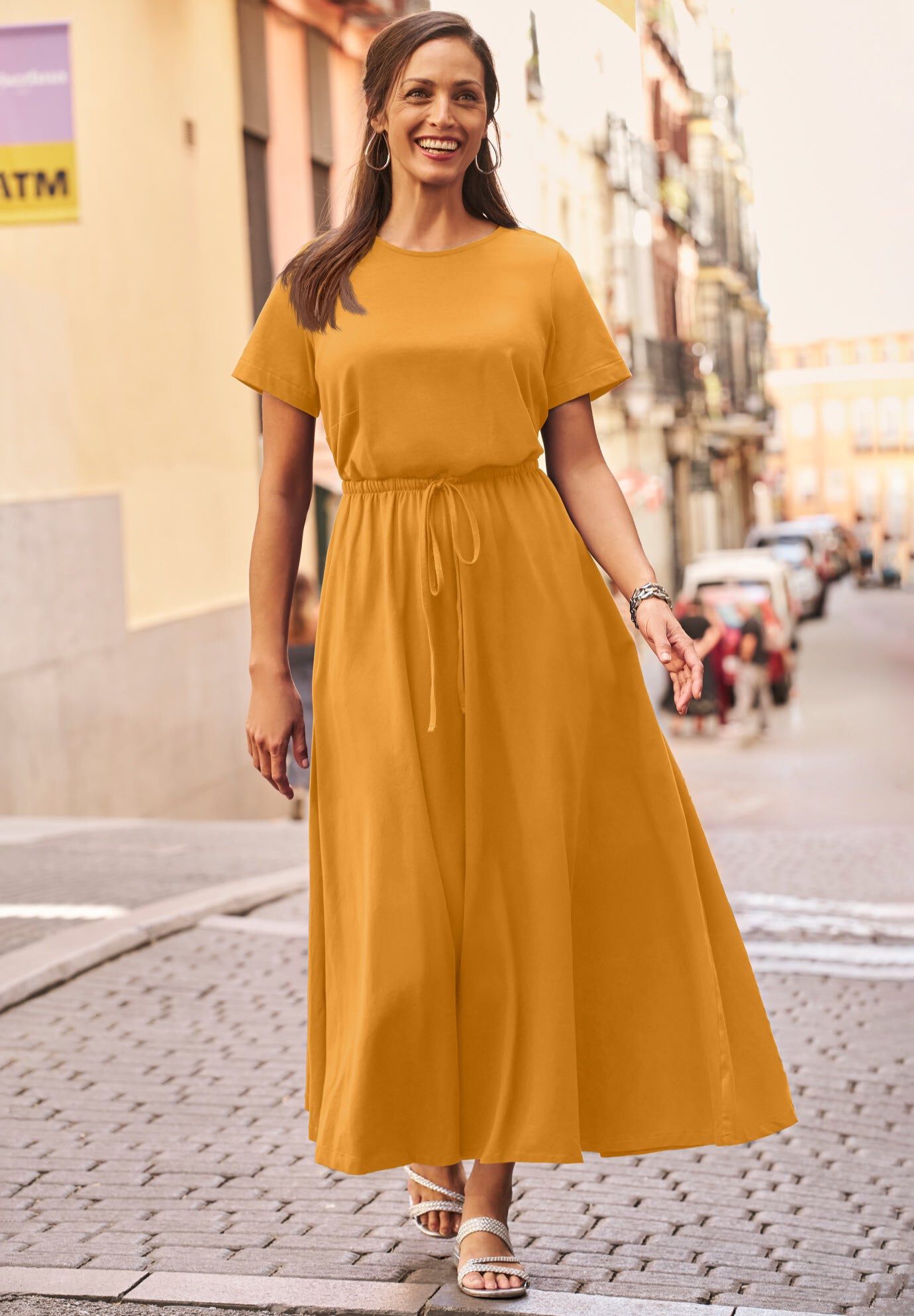 Drawstring Maxi Dress, RICH GOLD, hi-res image number 0
