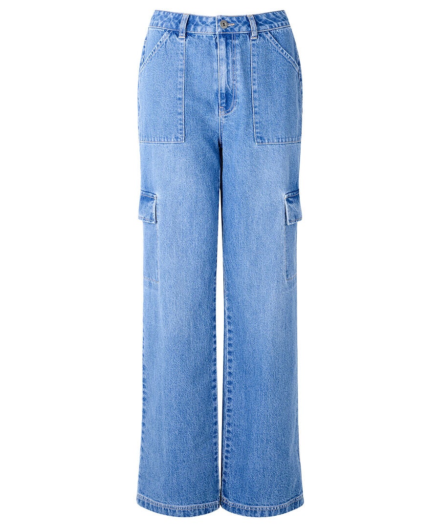 Denim Cargo Pants, LIGHT BLUE, alternate image number 2
