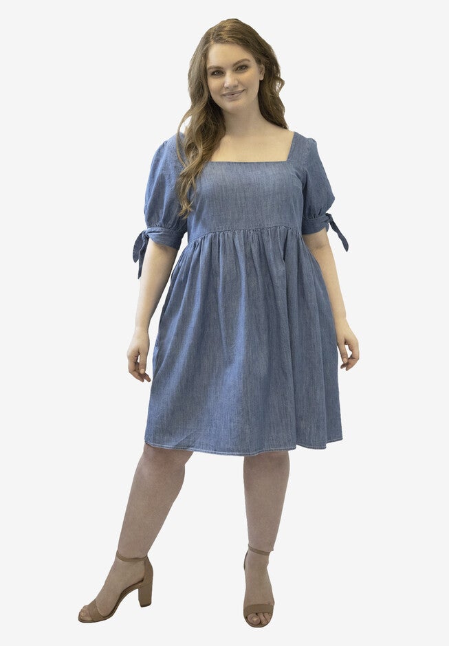 Denim Babydoll Dress, BLUE, hi-res image number null