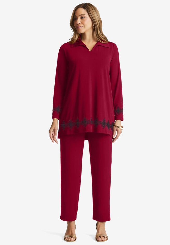 Polo Pant Set, RICH BURGUNDY MEDALLION VINES, hi-res image number null